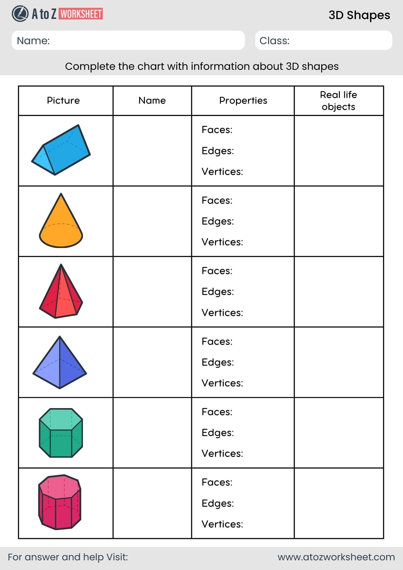 3d shapes faces edges vertices worksheets with answers