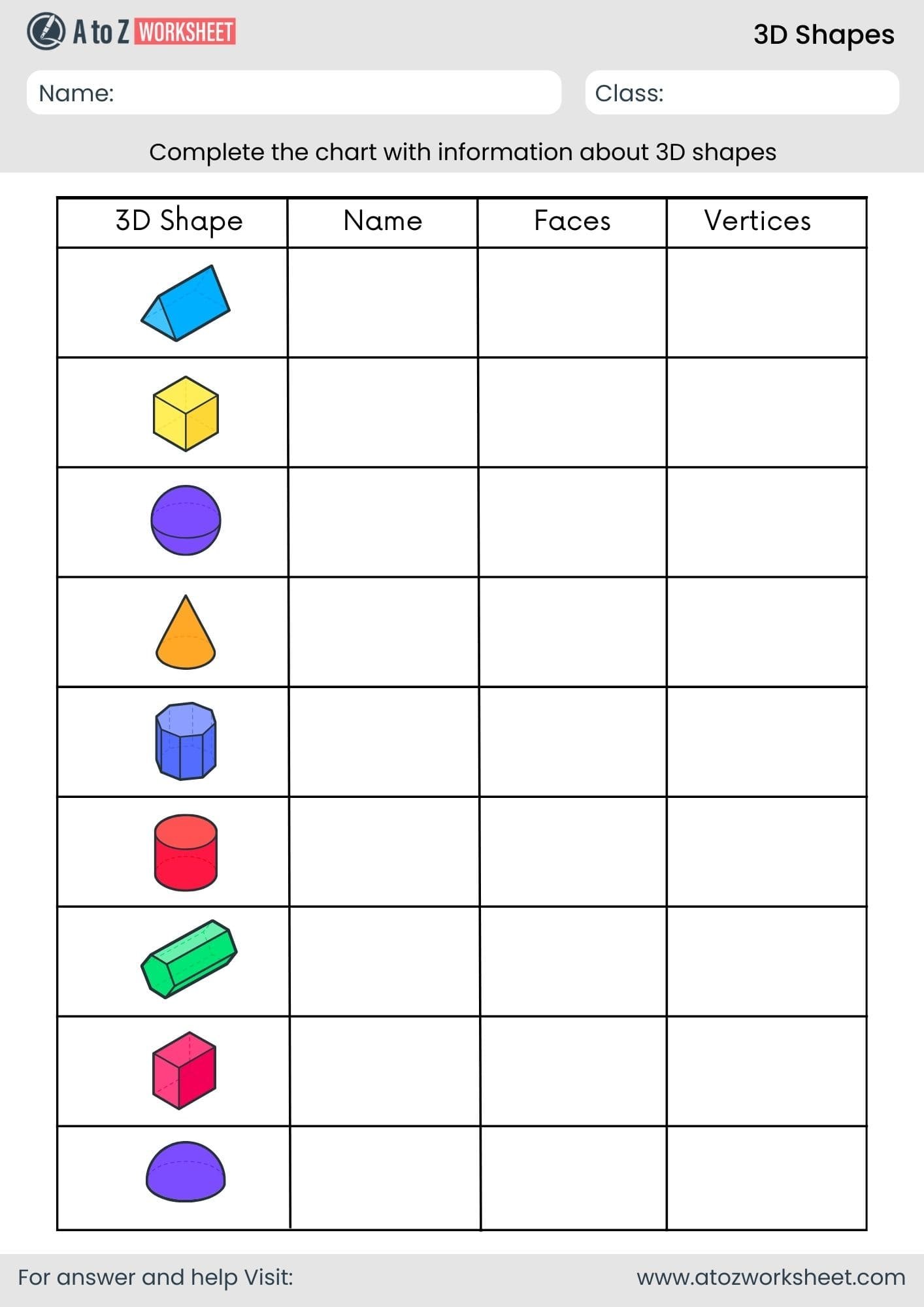 3d shapes faces edges vertices worksheets with answers