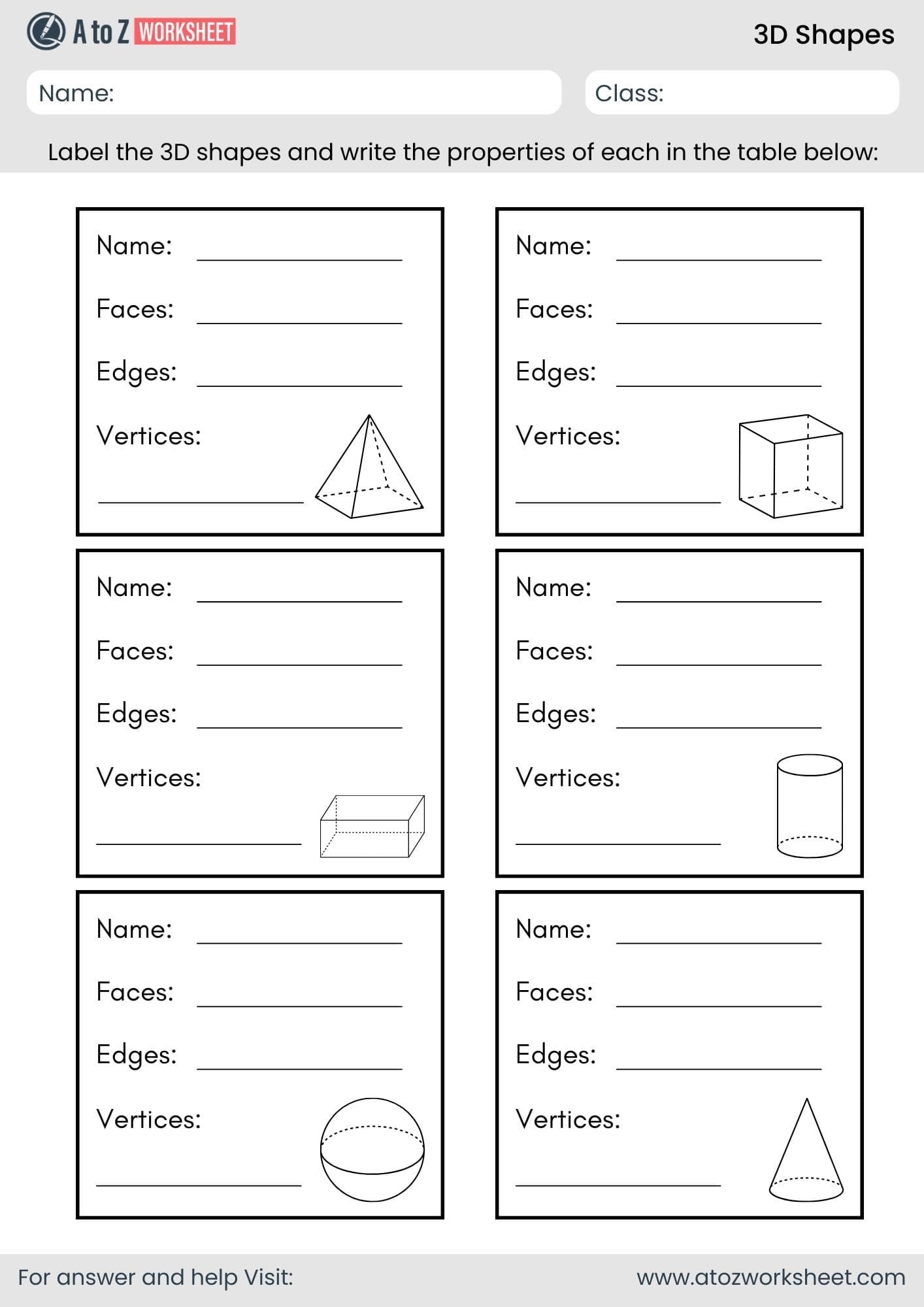 3d shapes faces edges vertices worksheets with answers