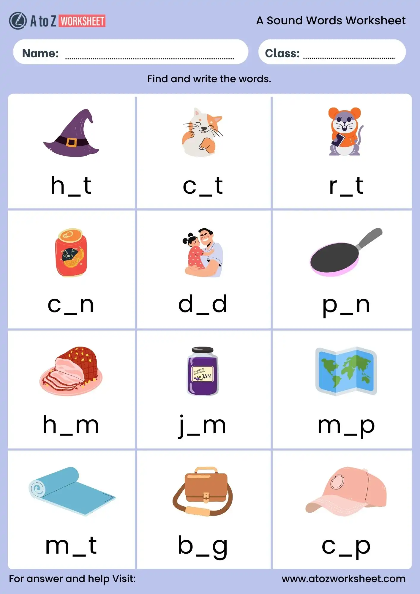 a sound words worksheet with pictures activity for nursery and ukg
