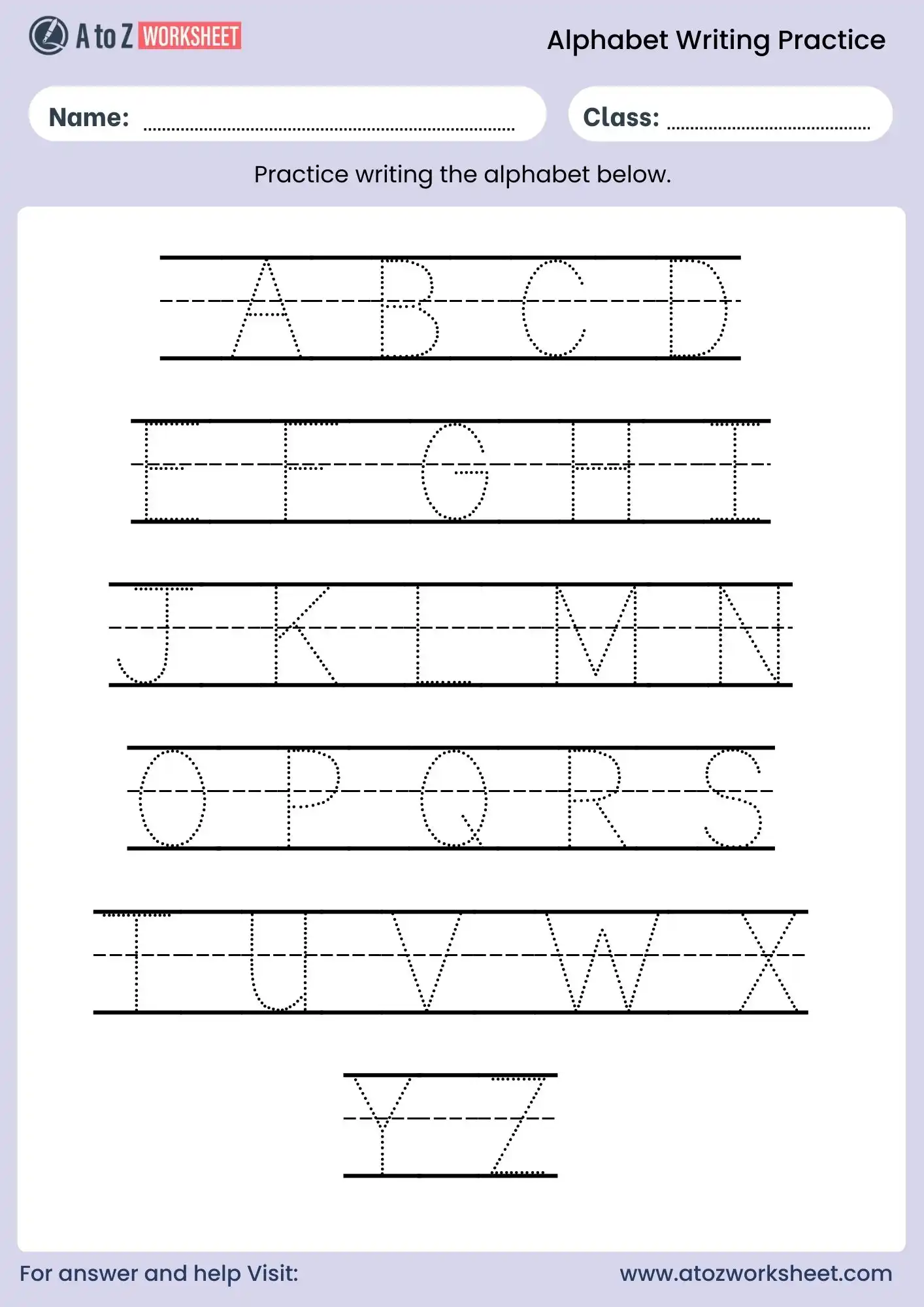 english alphabet tracing worksheets capital letters for kindergarten