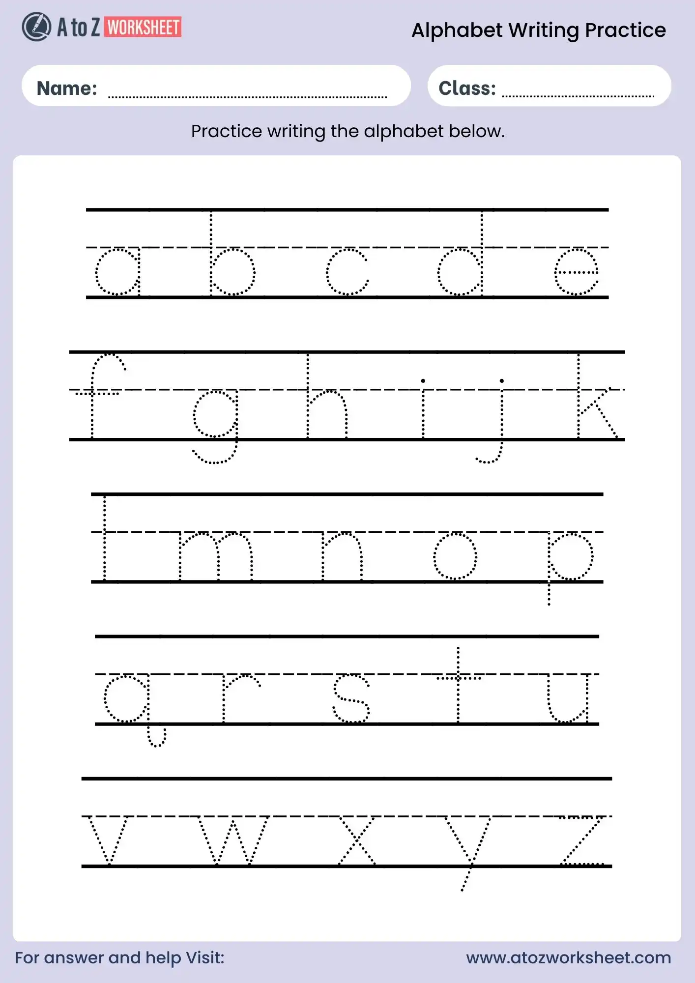 english alphabet tracing worksheets small letters for lkg