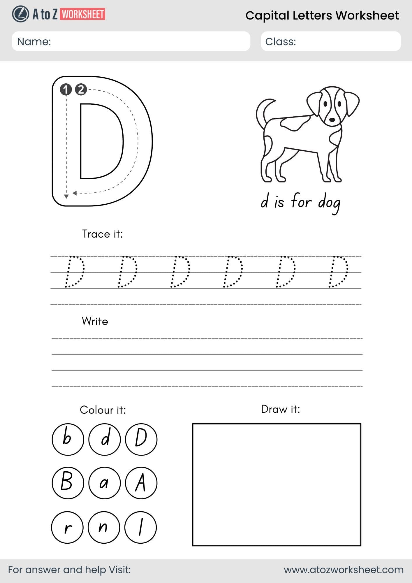 a to z capital letters worksheet- letter d