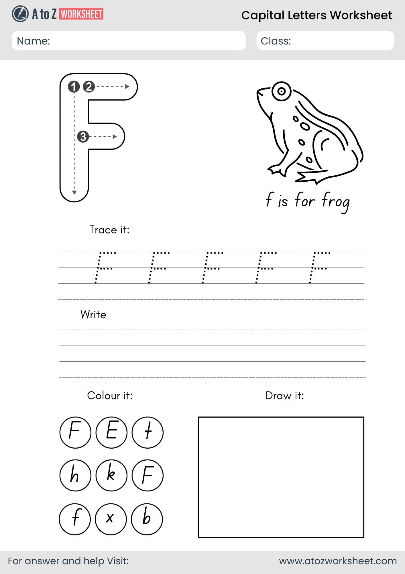 a to z capital letters worksheet- letter f