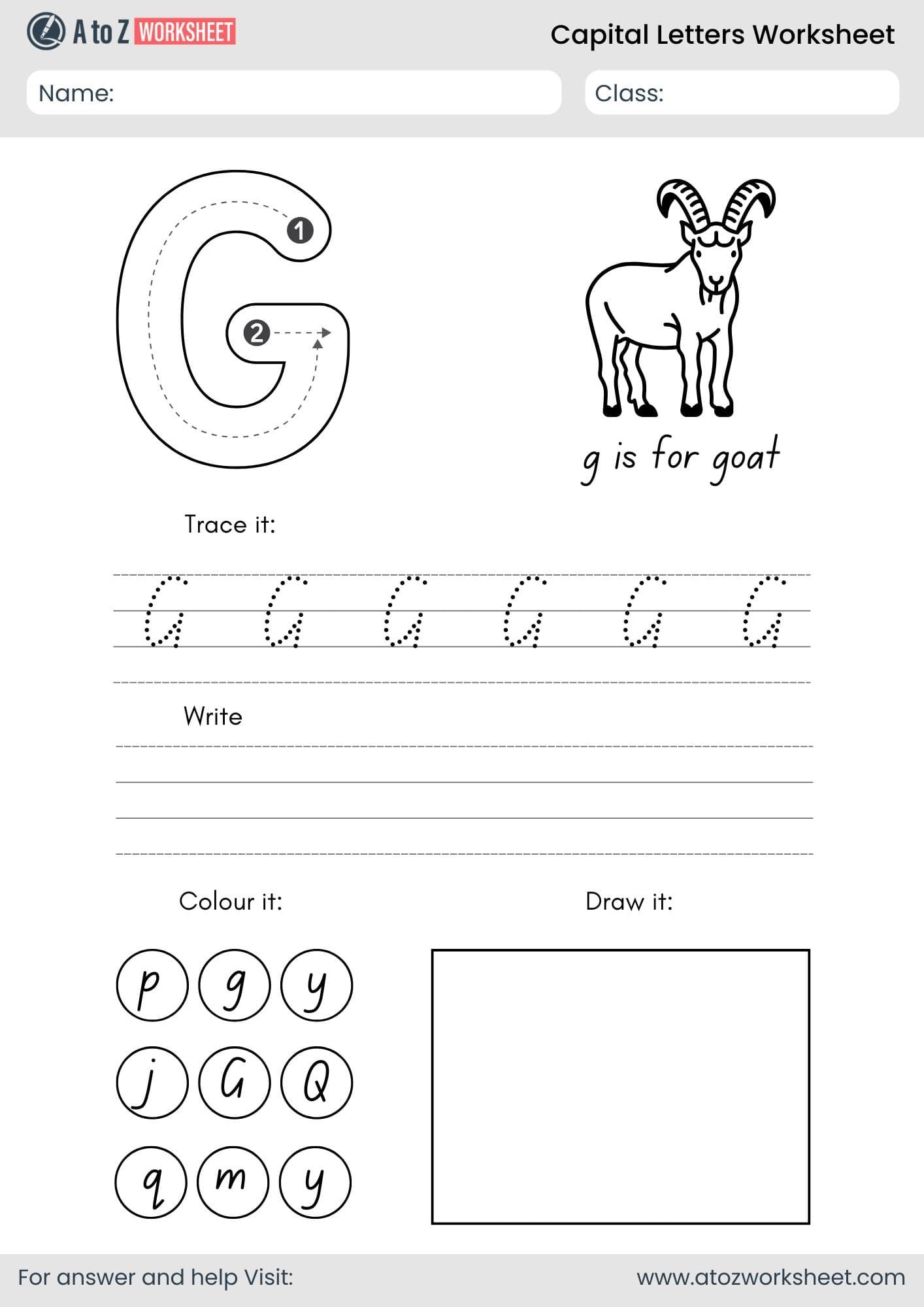 a to z capital letters worksheet- letter g