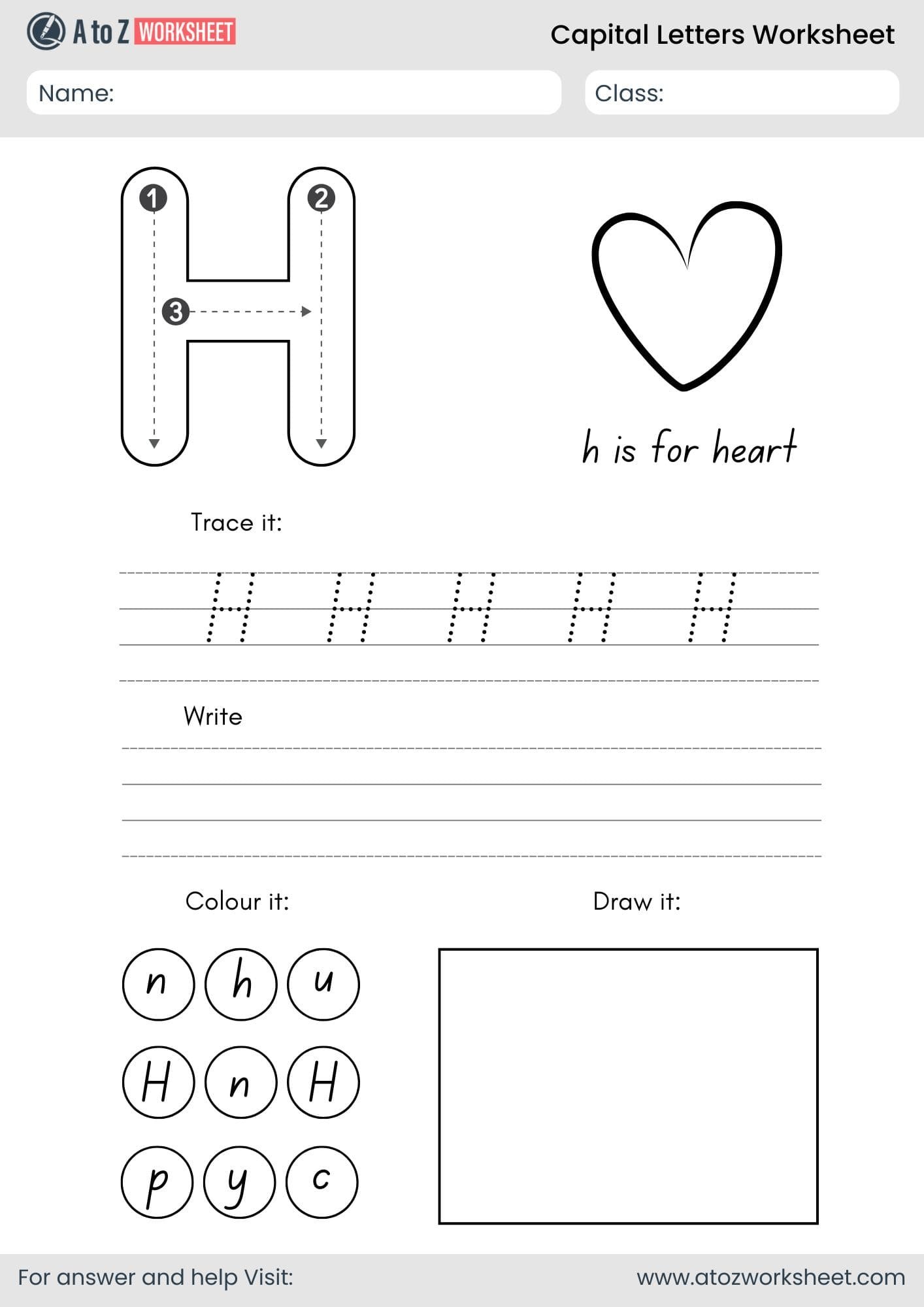 a to z capital letters worksheet- letter h