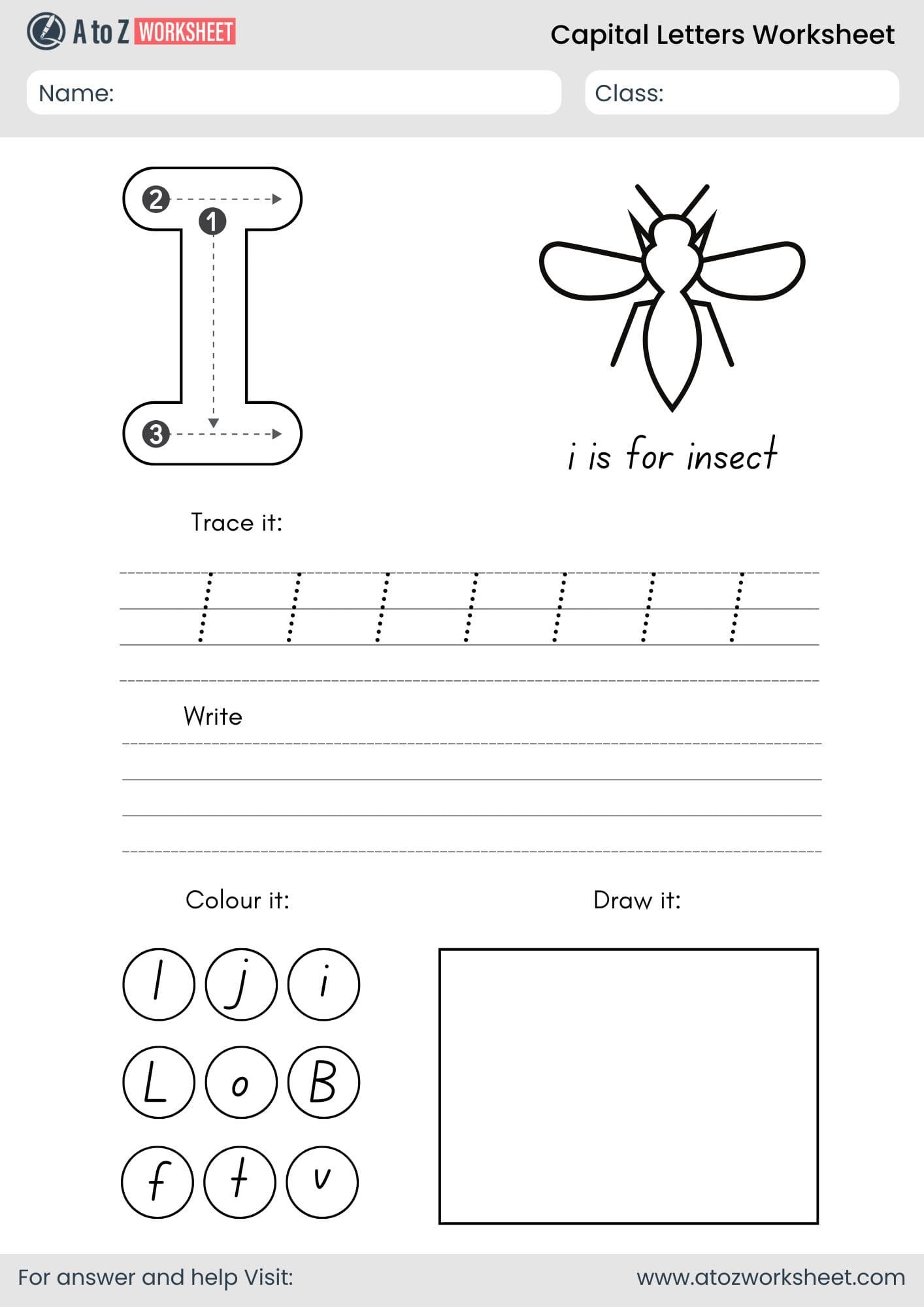 a to z capital letters worksheet- letter i