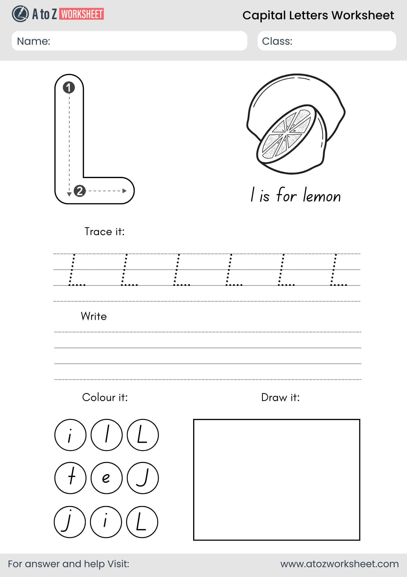 a to z capital letters worksheet- letter l