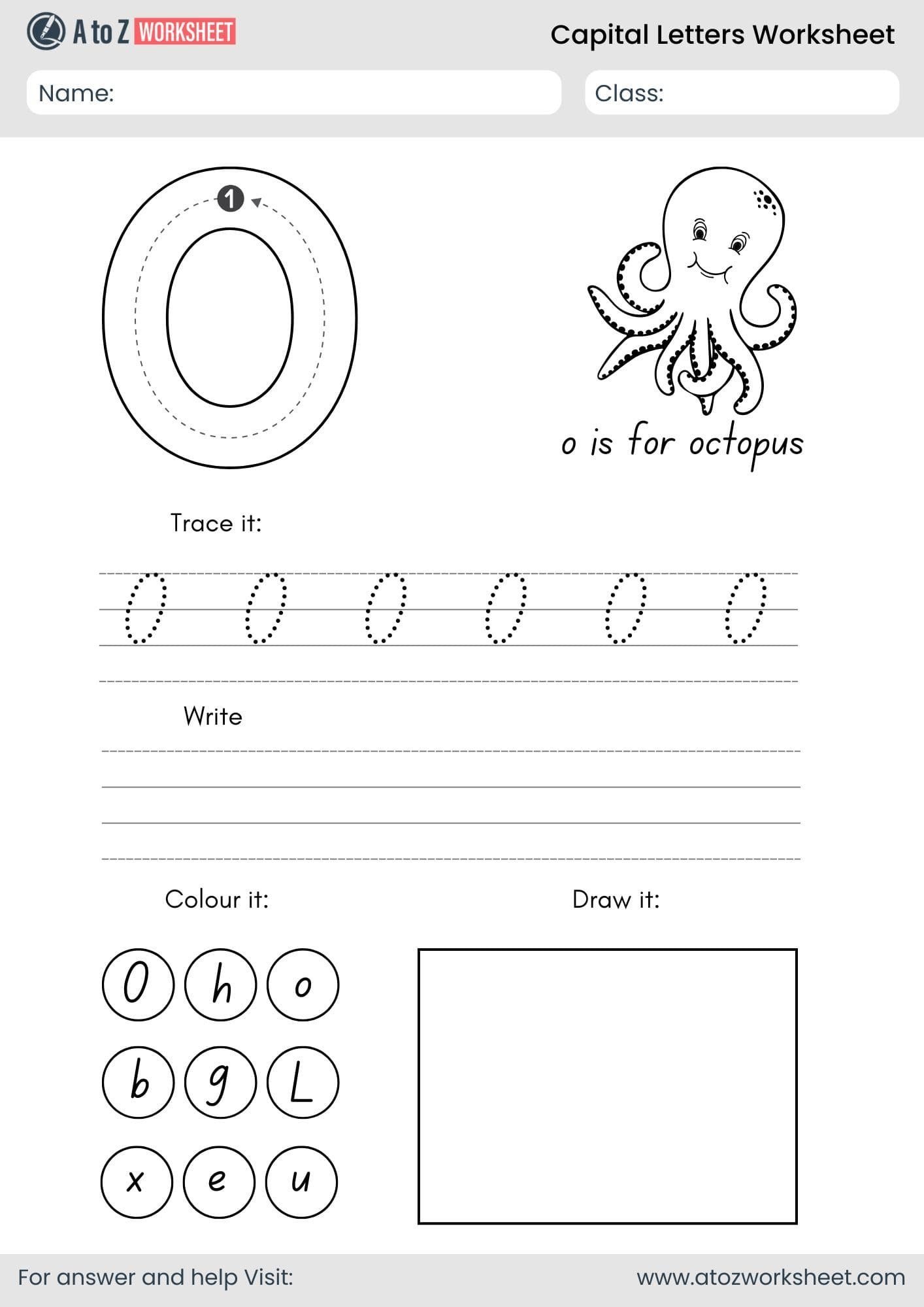 a to z capital letters worksheet- letter o