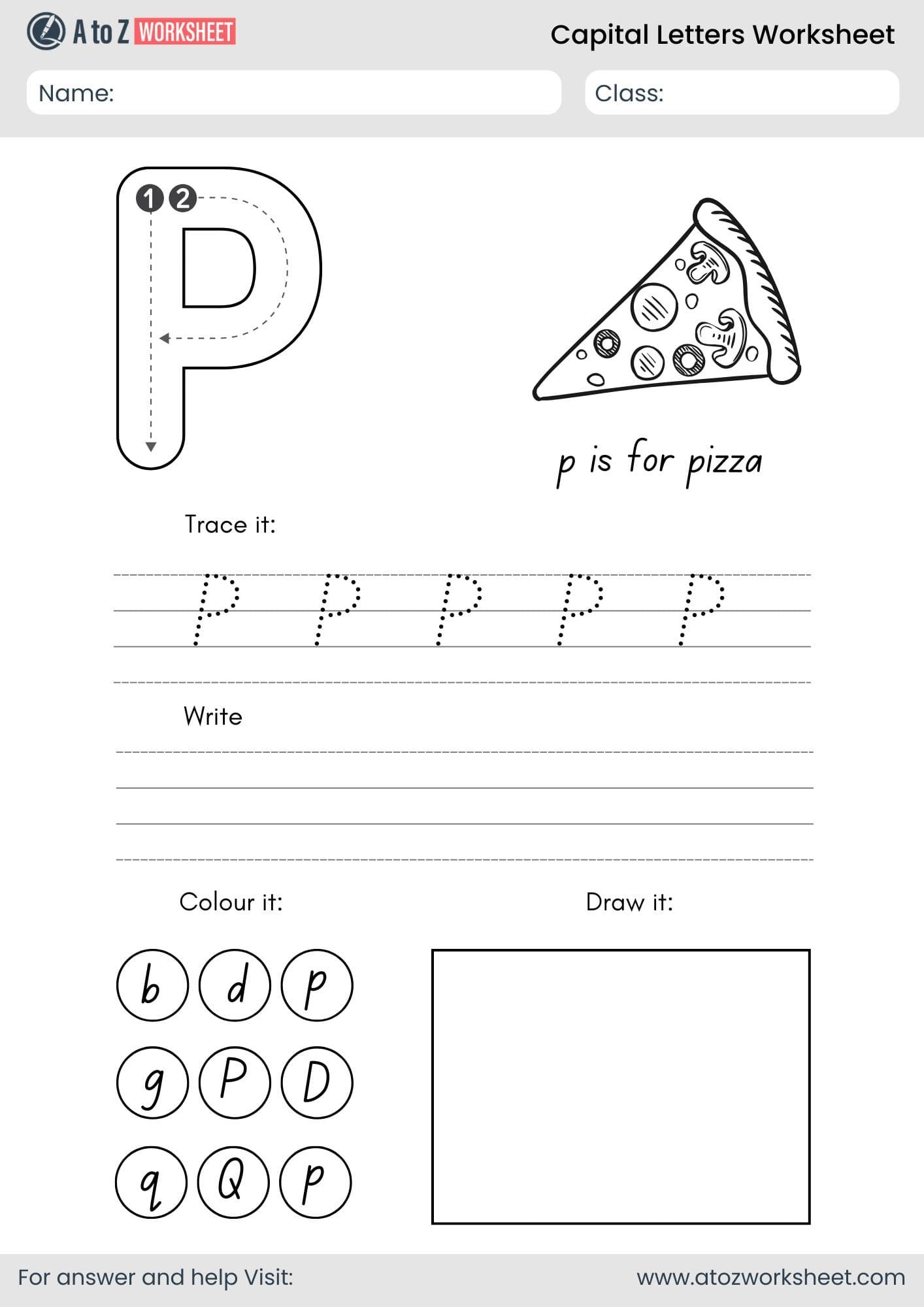 a to z capital letters worksheet- letter p