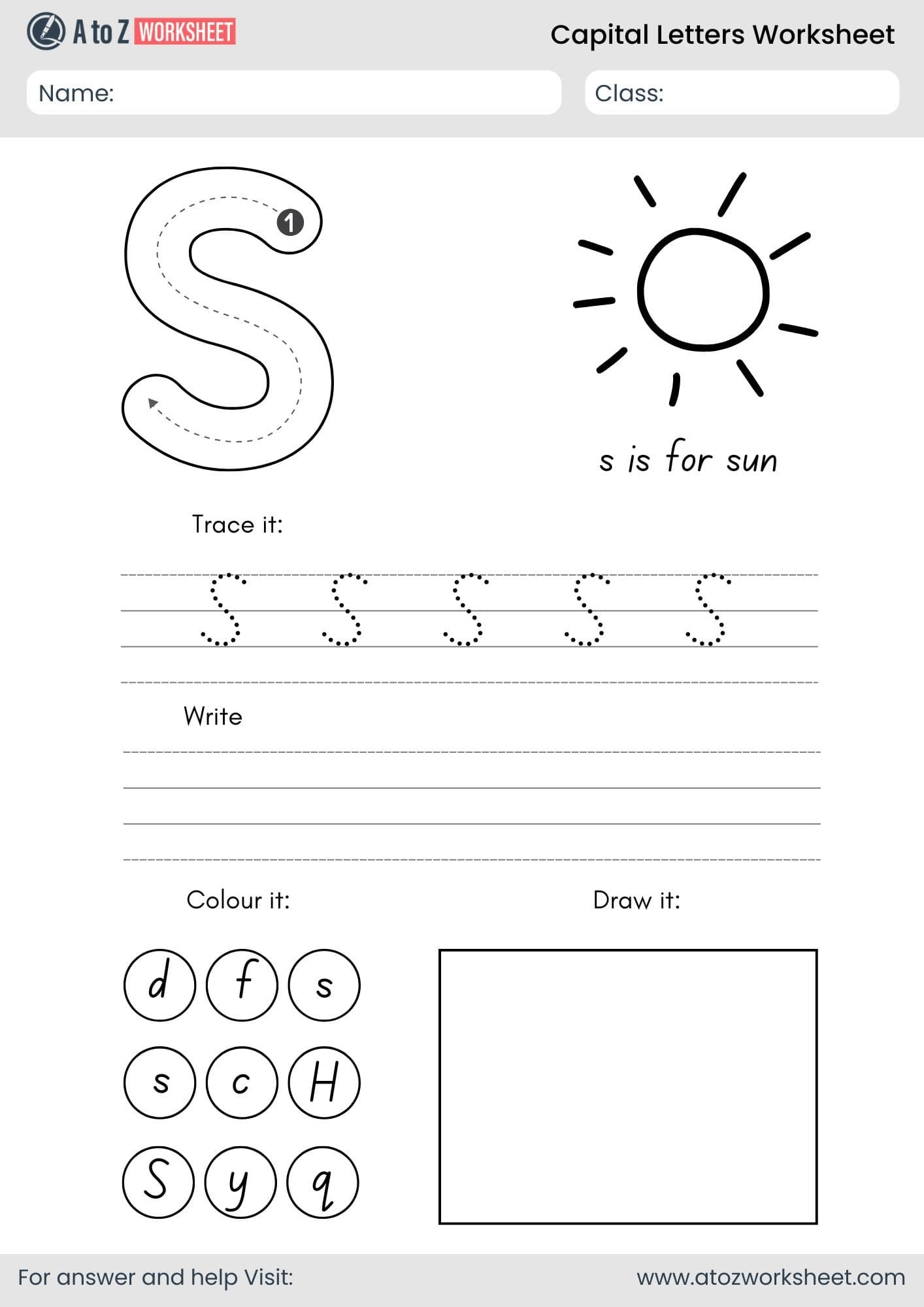 a to z capital letters worksheet- letter s