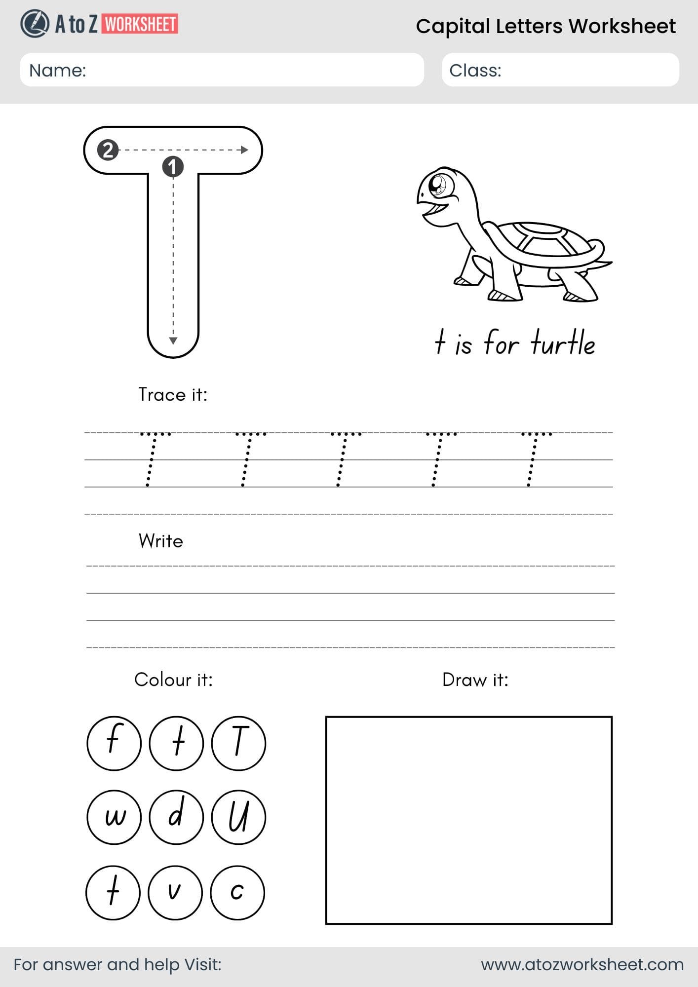 a to z capital letters worksheet- letter t