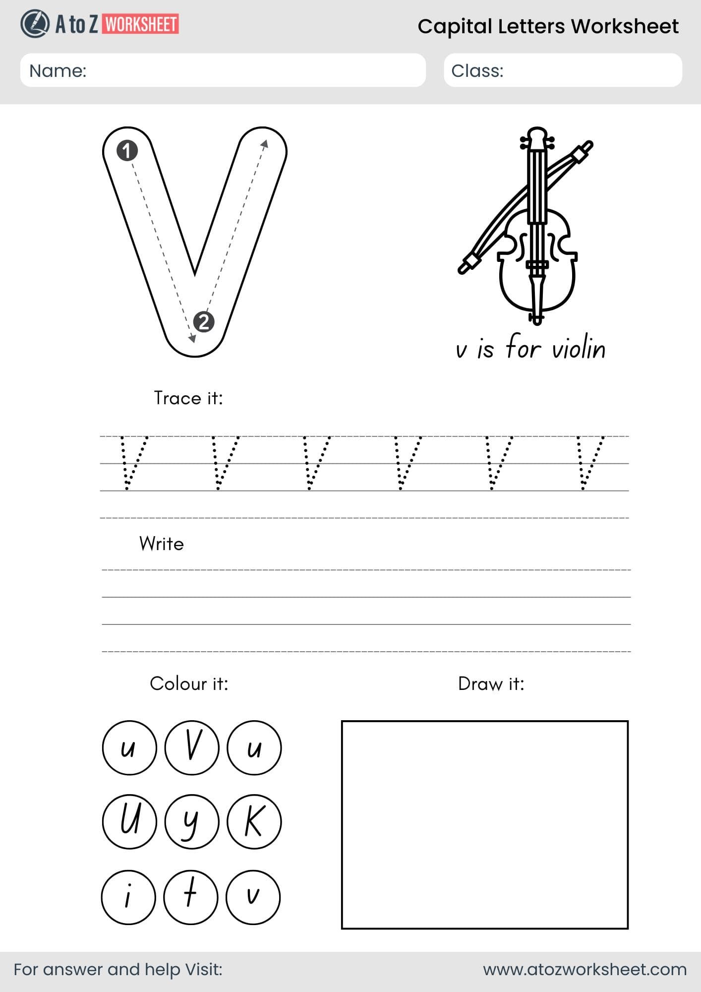 a to z capital letters worksheet- letter v