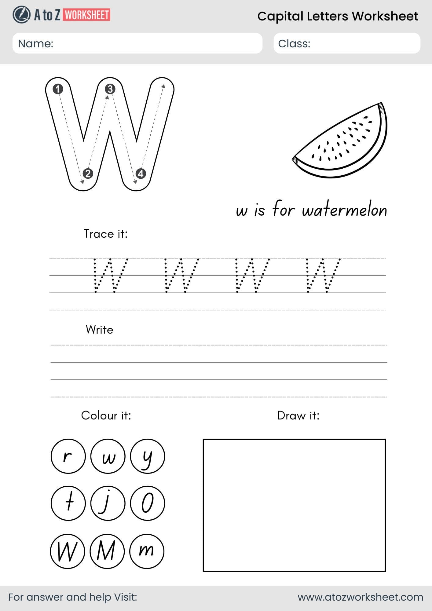 a to z capital letters worksheet- letter w