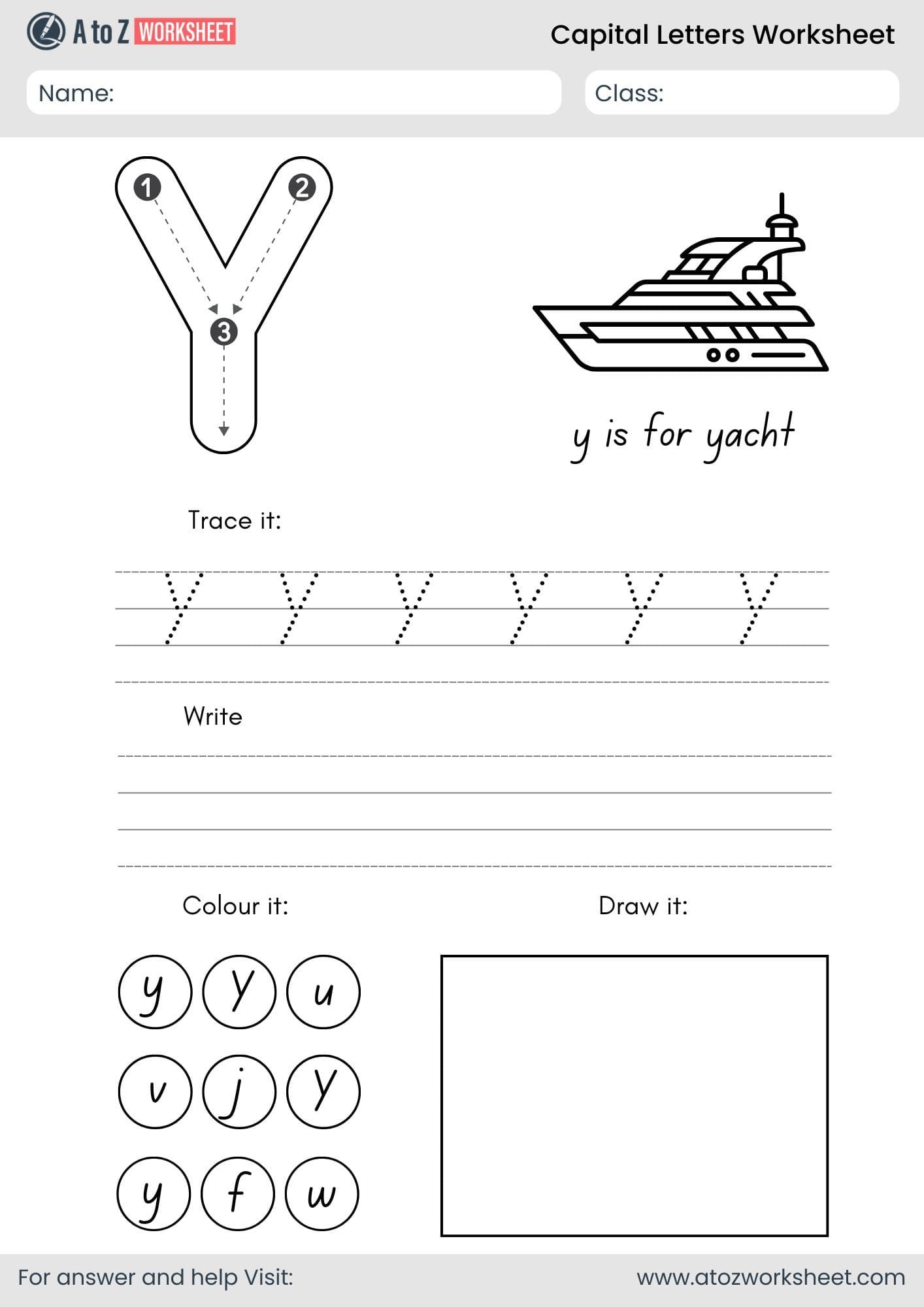 a to z capital letters worksheet- letter y