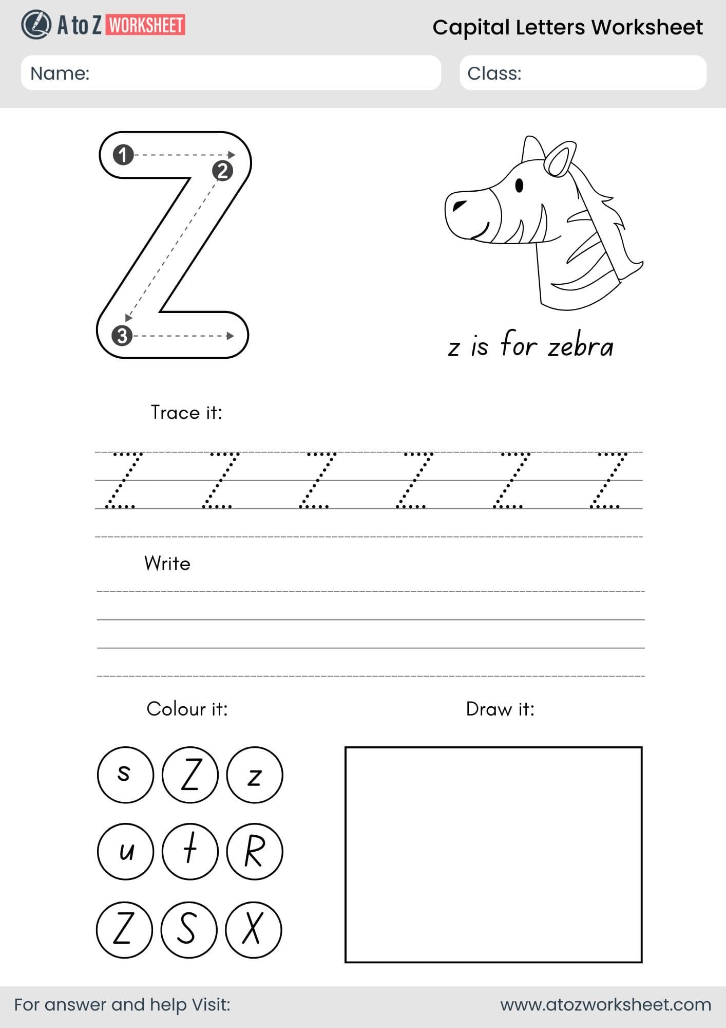 a to z capital letters worksheet- letter z