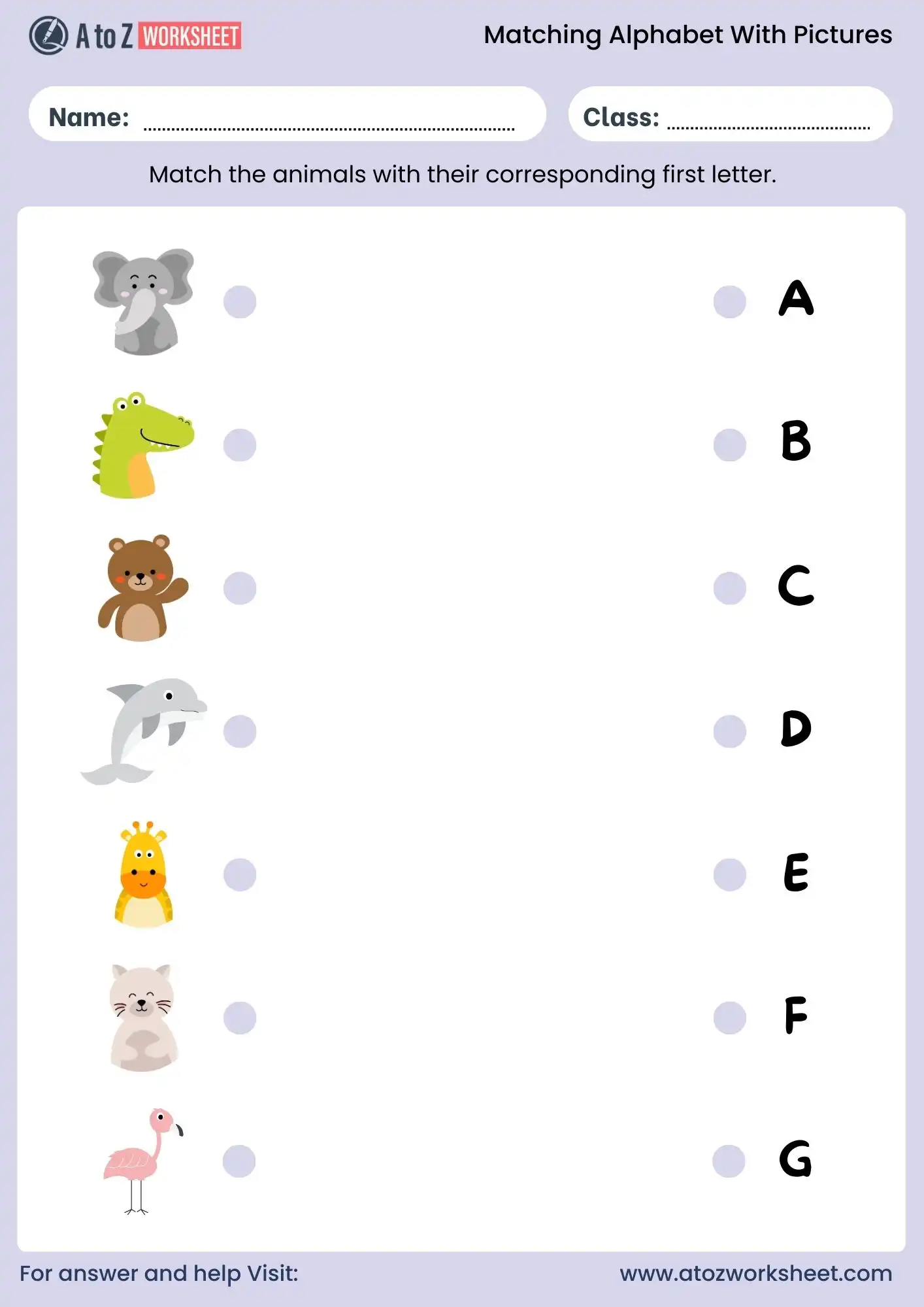 match alphabets with pictures worksheets for nursery