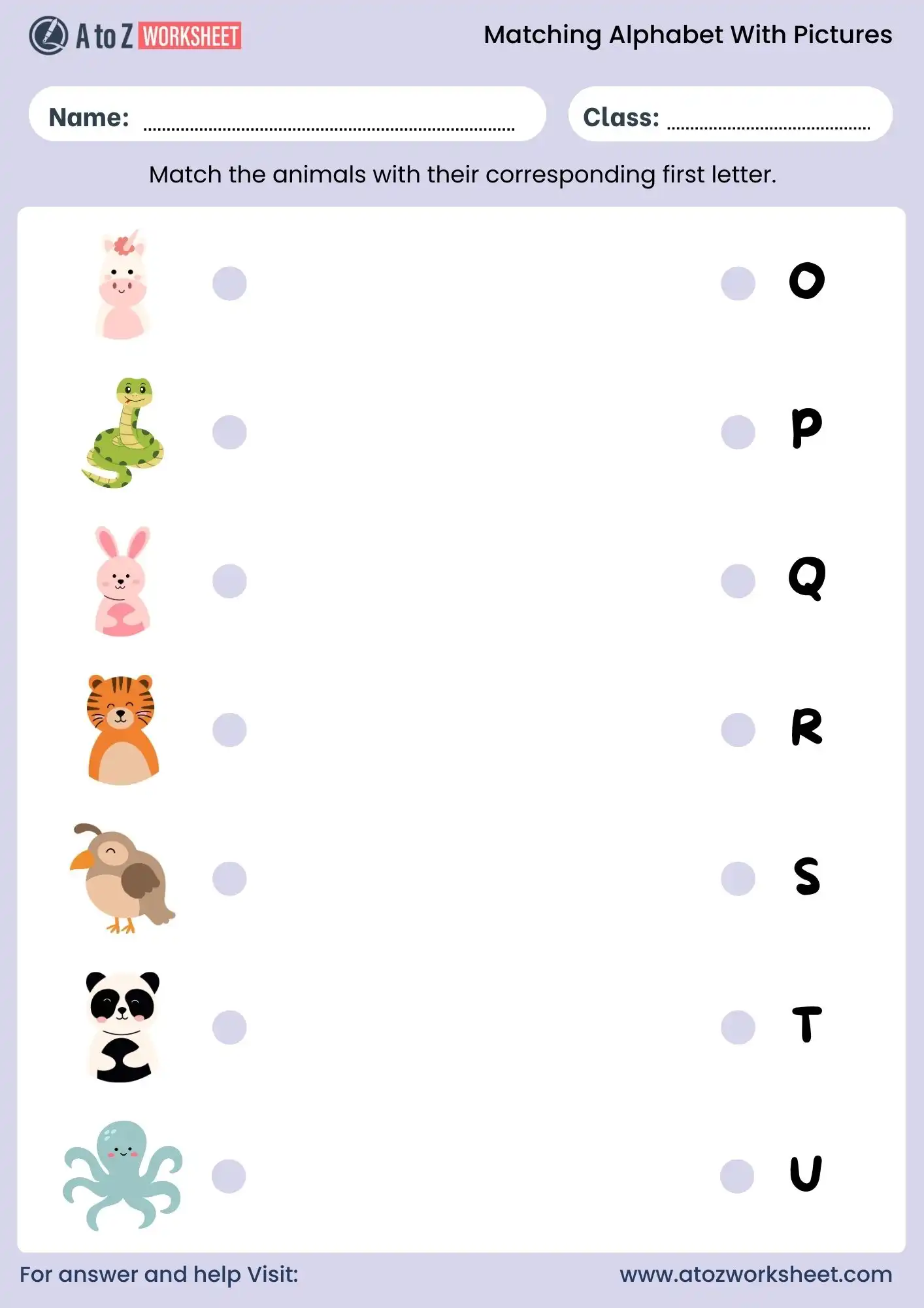 match alphabets with pictures worksheets for ukg