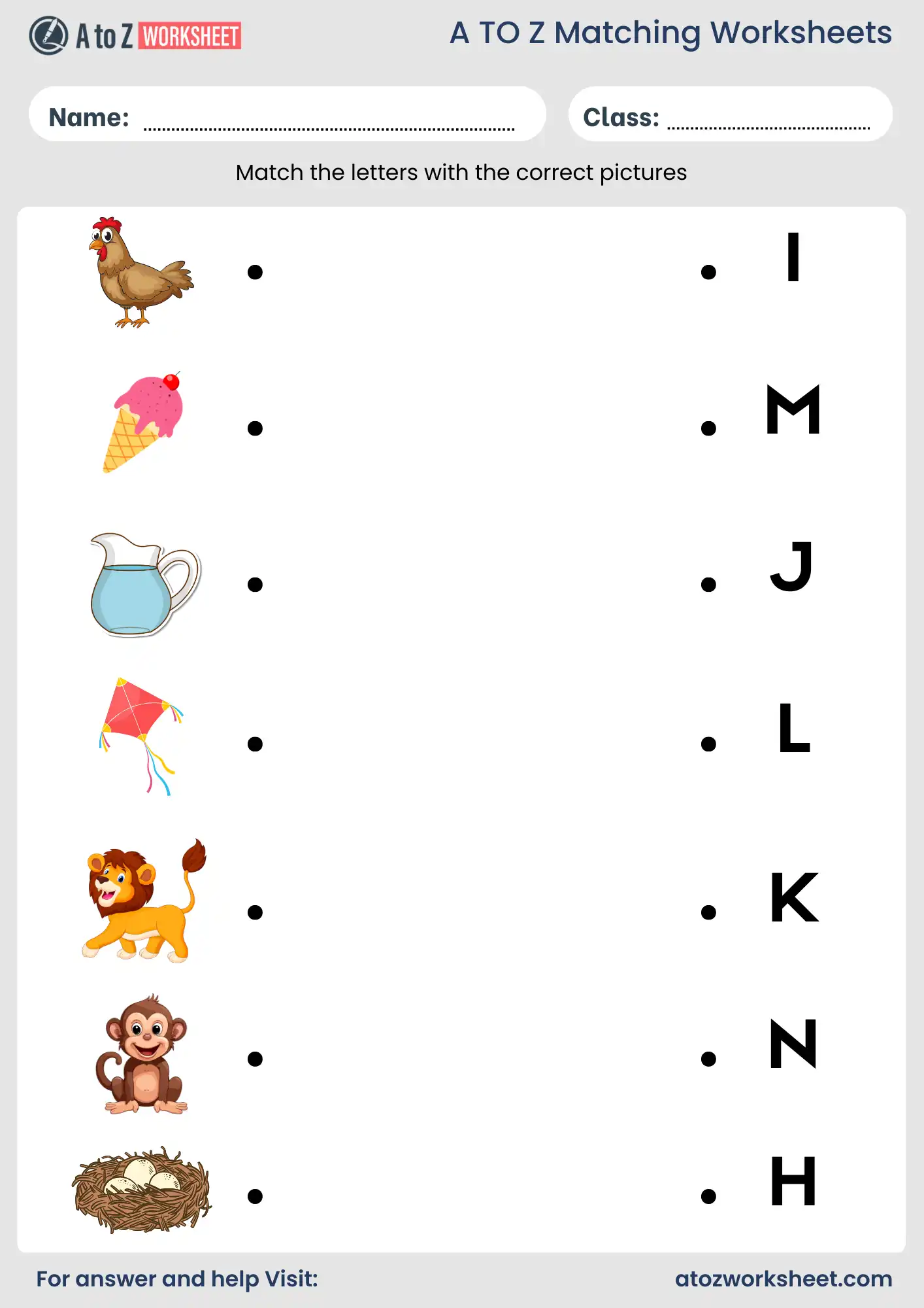 a to z matching worksheets