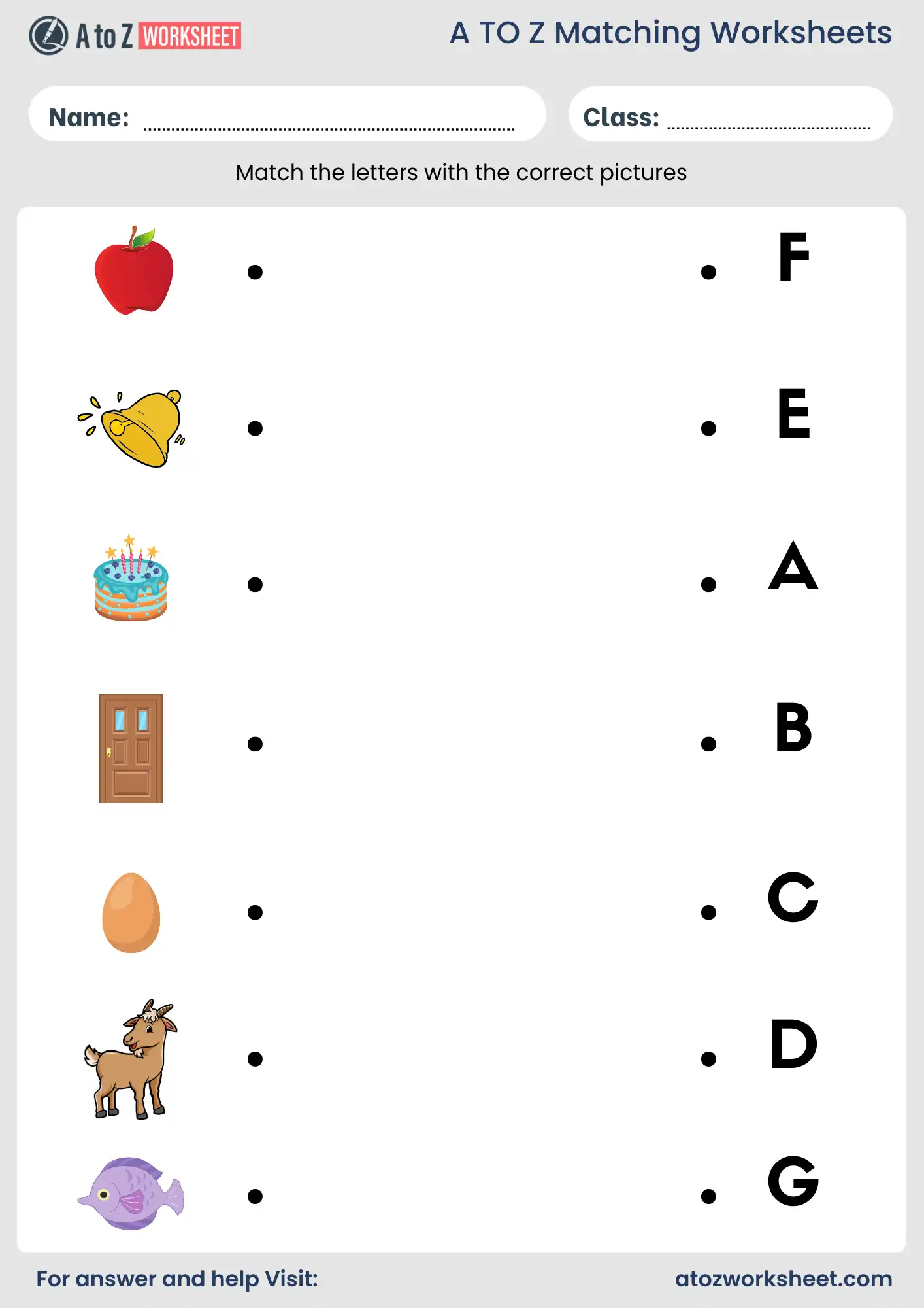 a to z matching worksheets