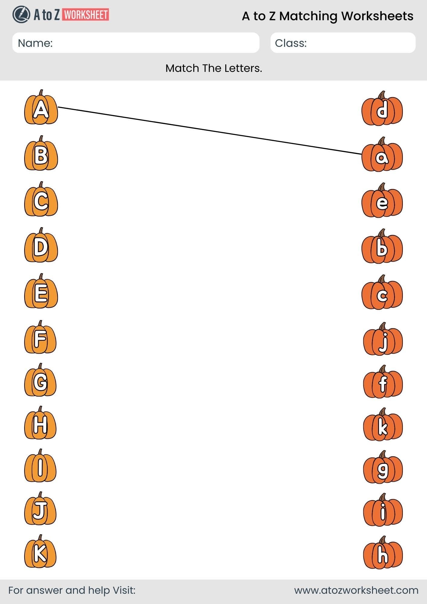 alphabet pumpkin activity a to z matching worksheet for nursery