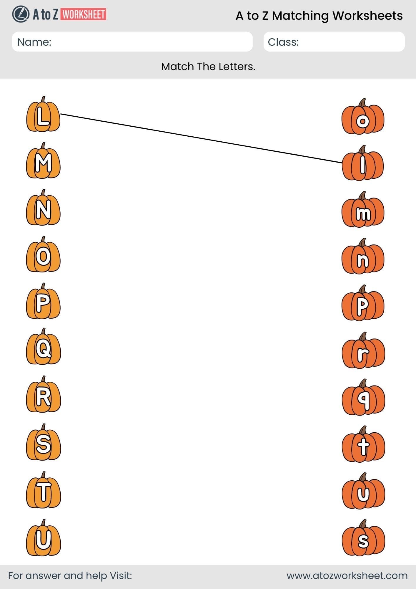 pumpkin theme a to z matching worksheet in pdf