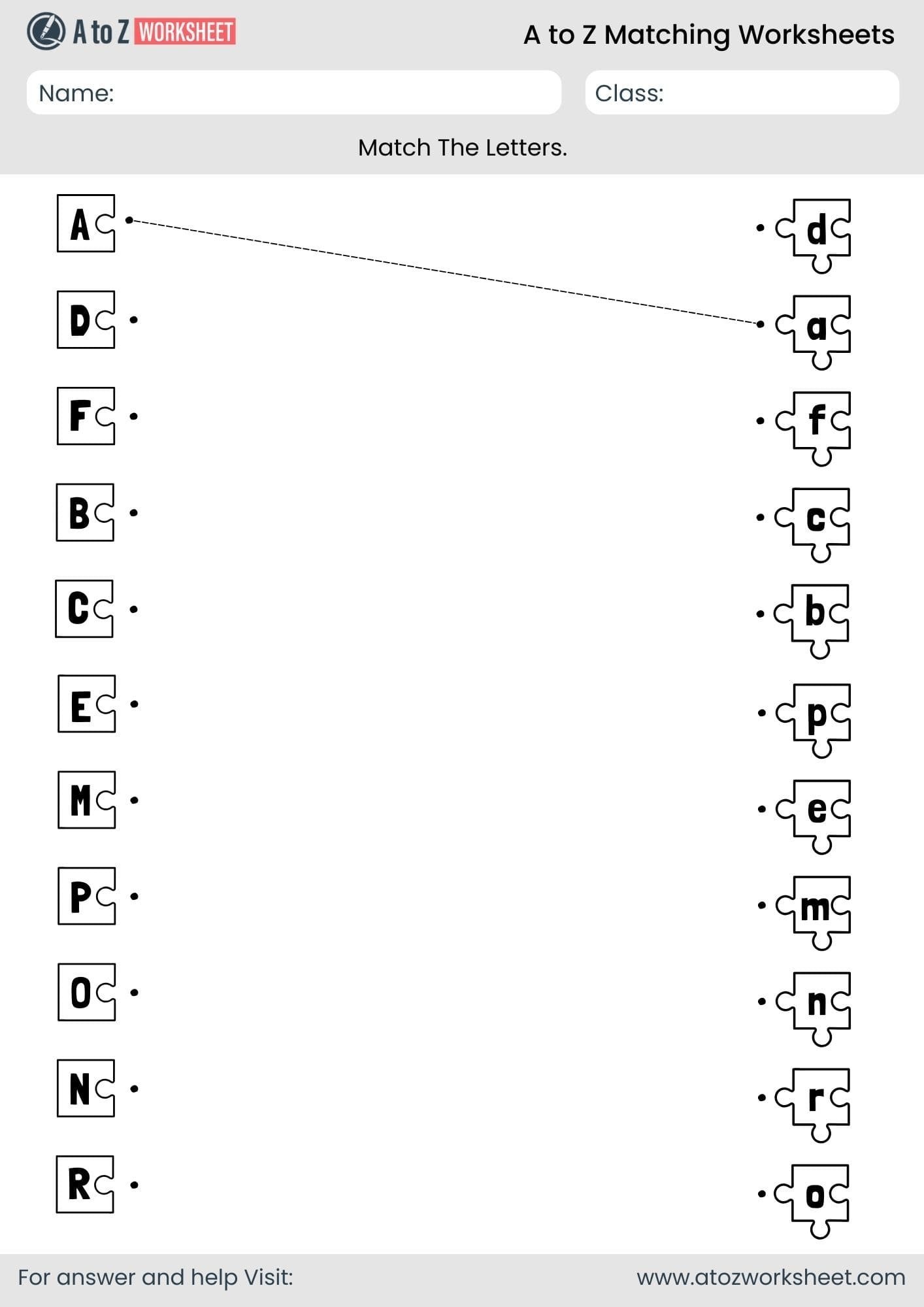 puzzle letter match a to z matching worksheet for lkg