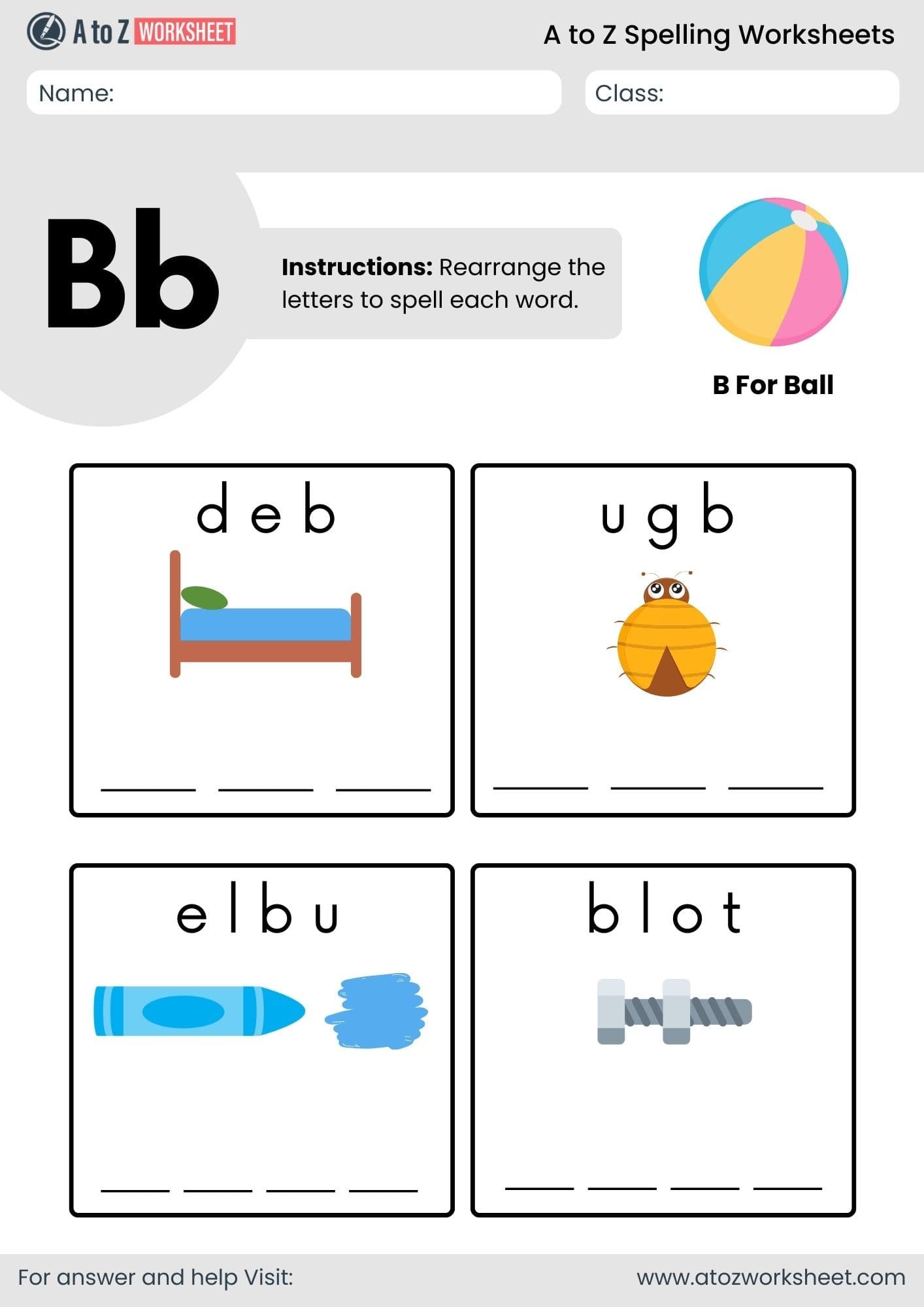 a to z spelling worksheets​ letter b