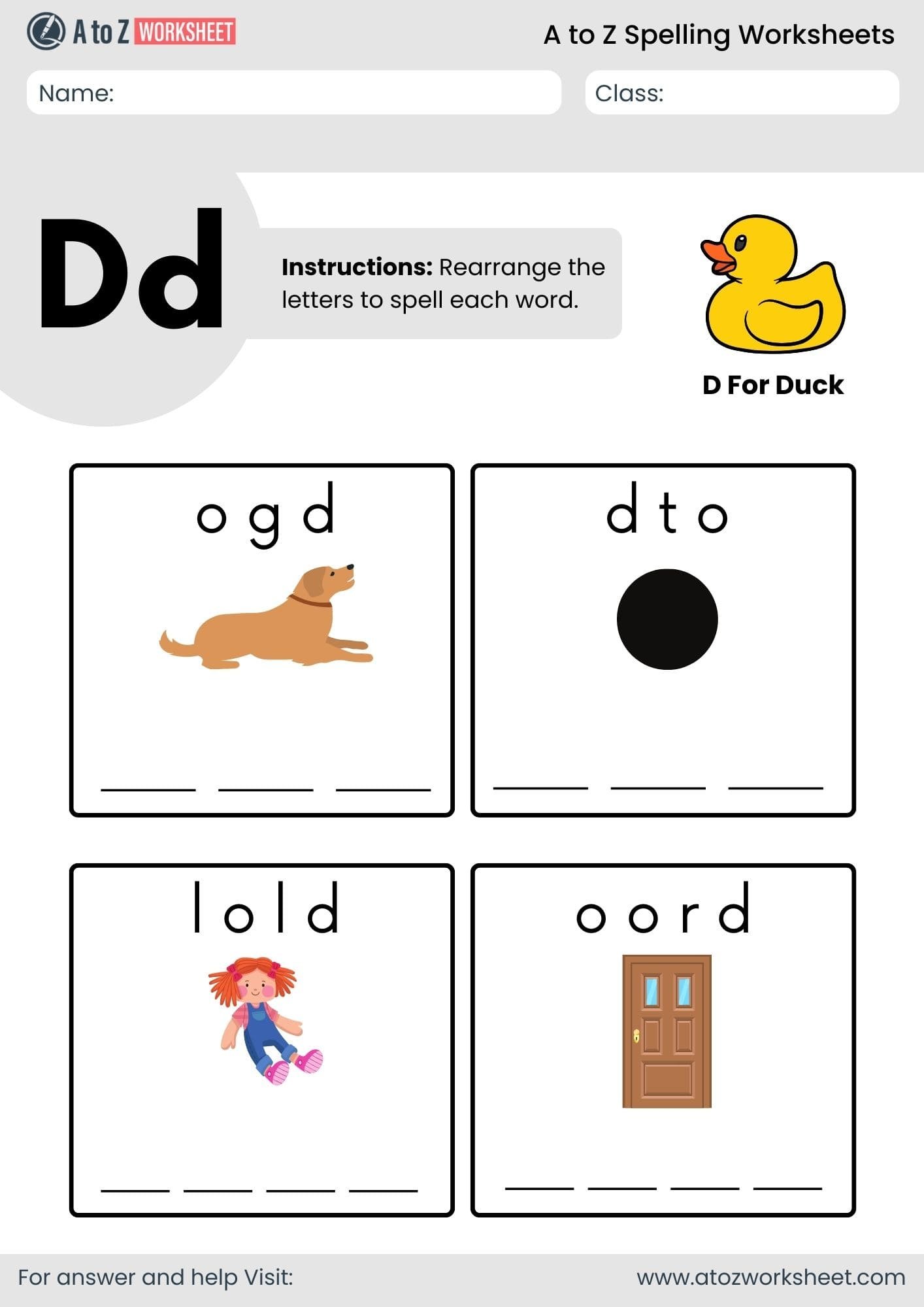 a to z spelling worksheets​ letter d