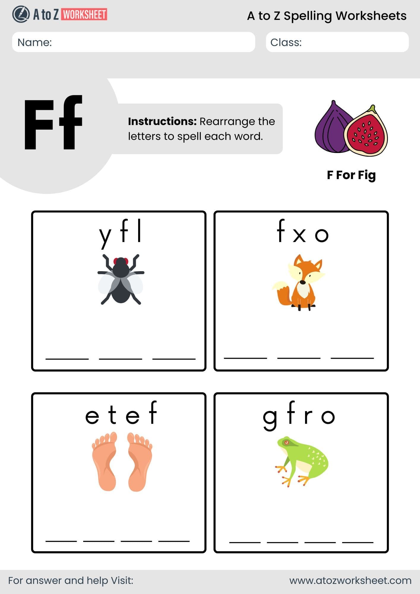 a to z spelling worksheets​ letter f