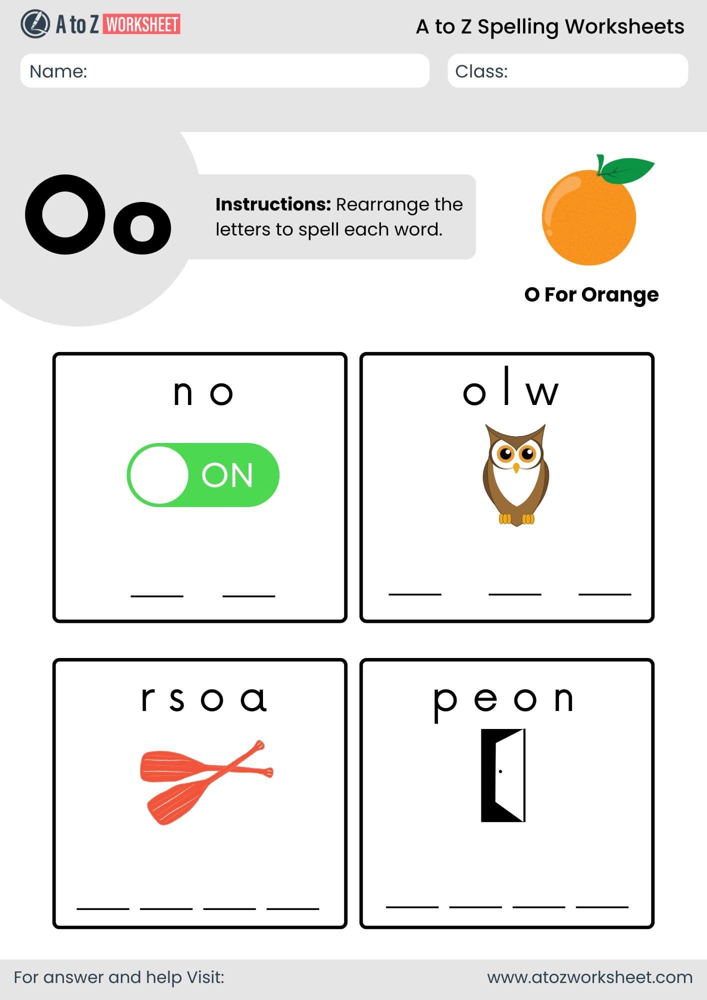 a to z spelling worksheets​ letter o