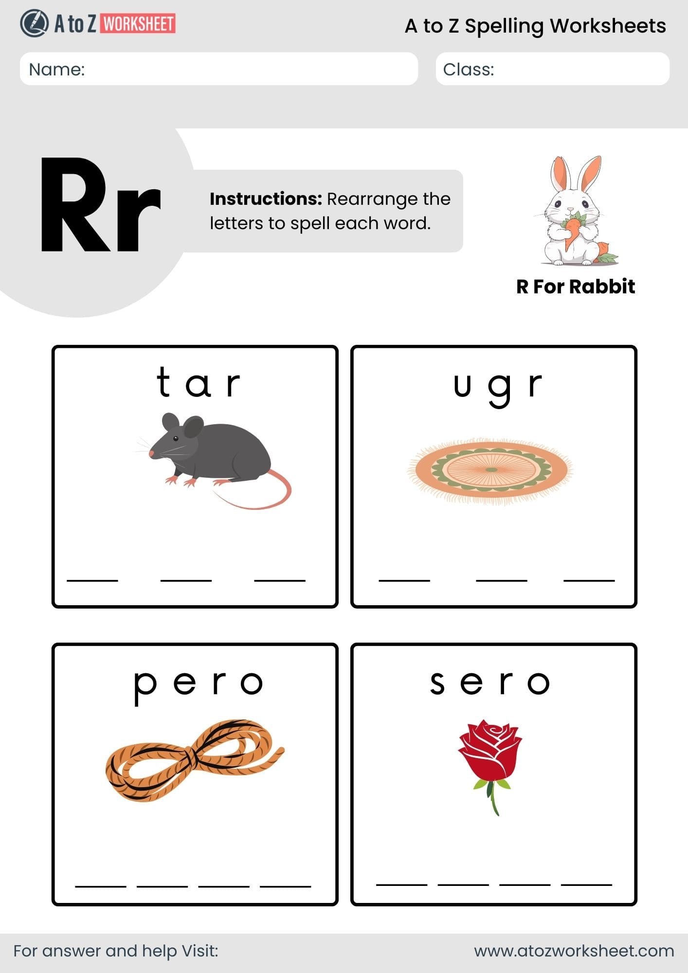 a to z spelling worksheets​ letter r