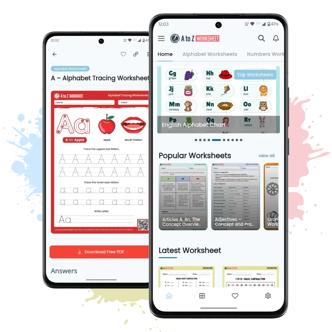 a to z worksheet official android app - kids Learning Worksheets, preschool to class 8
