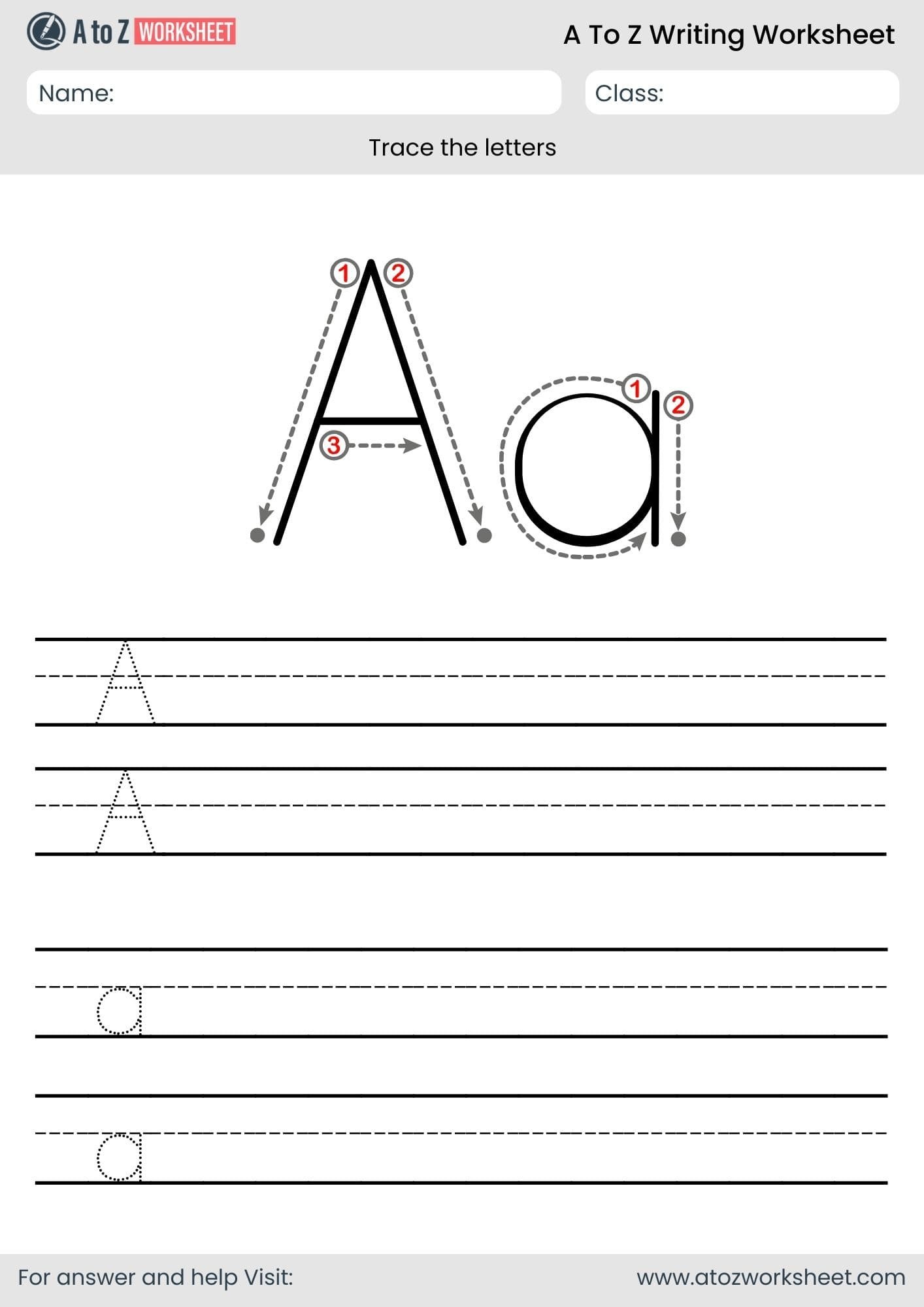 a to z writing worksheet​- letter a