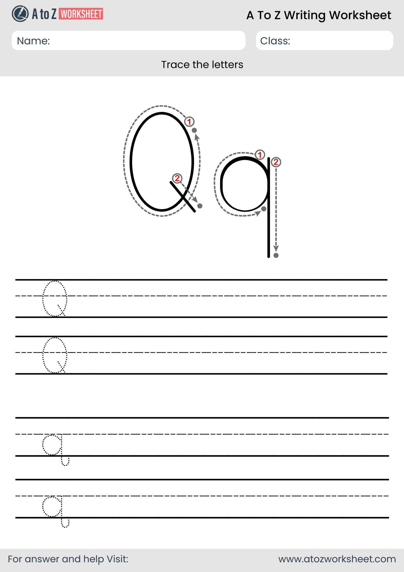 a to z writing worksheet​- letter q