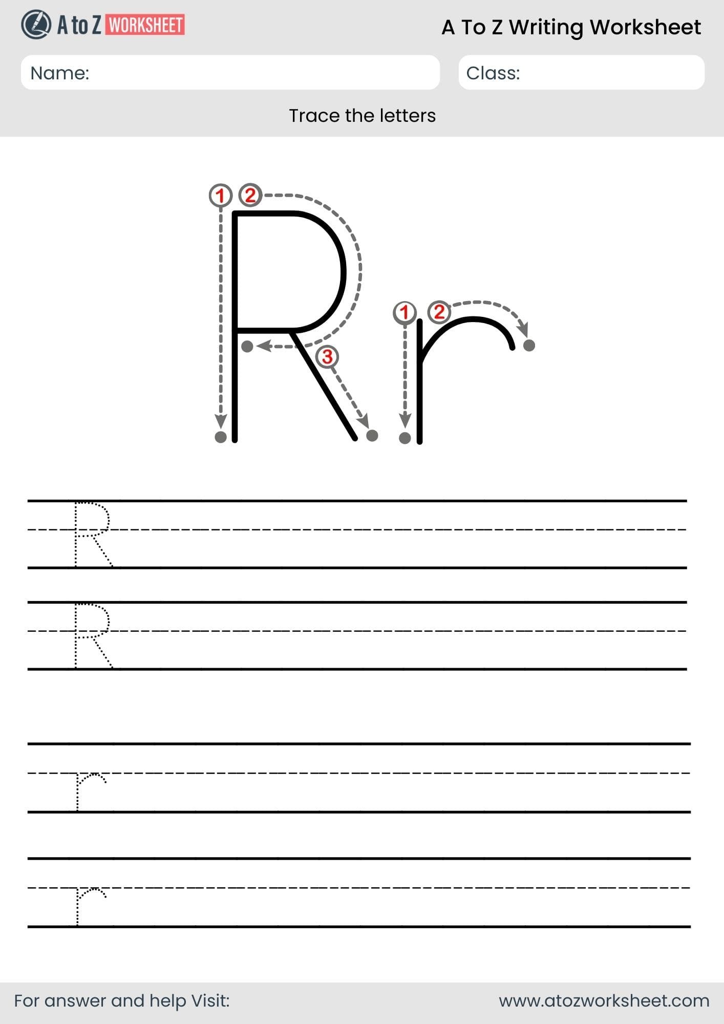 a to z writing worksheet​- letter r