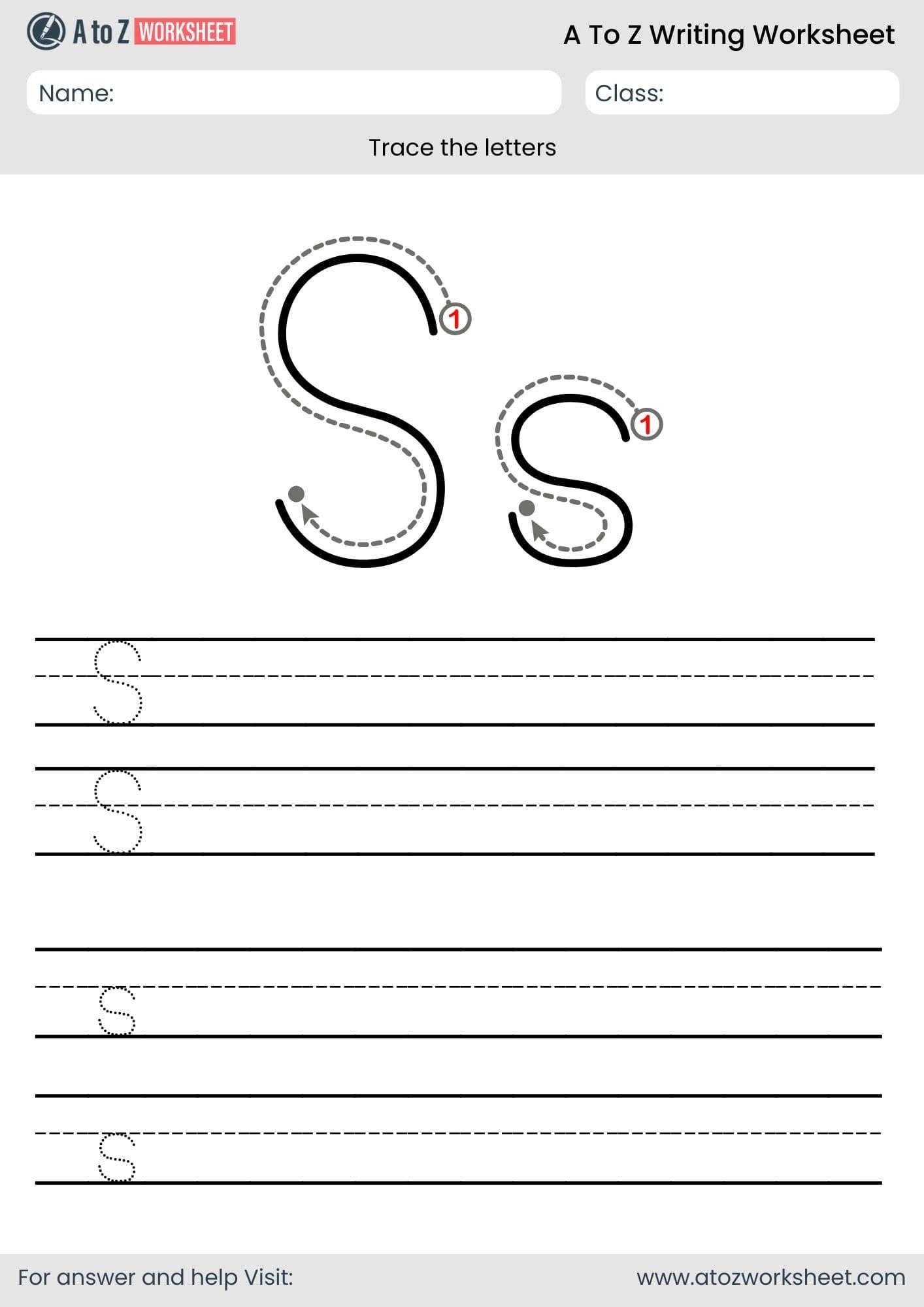 a to z writing worksheet​- letter s