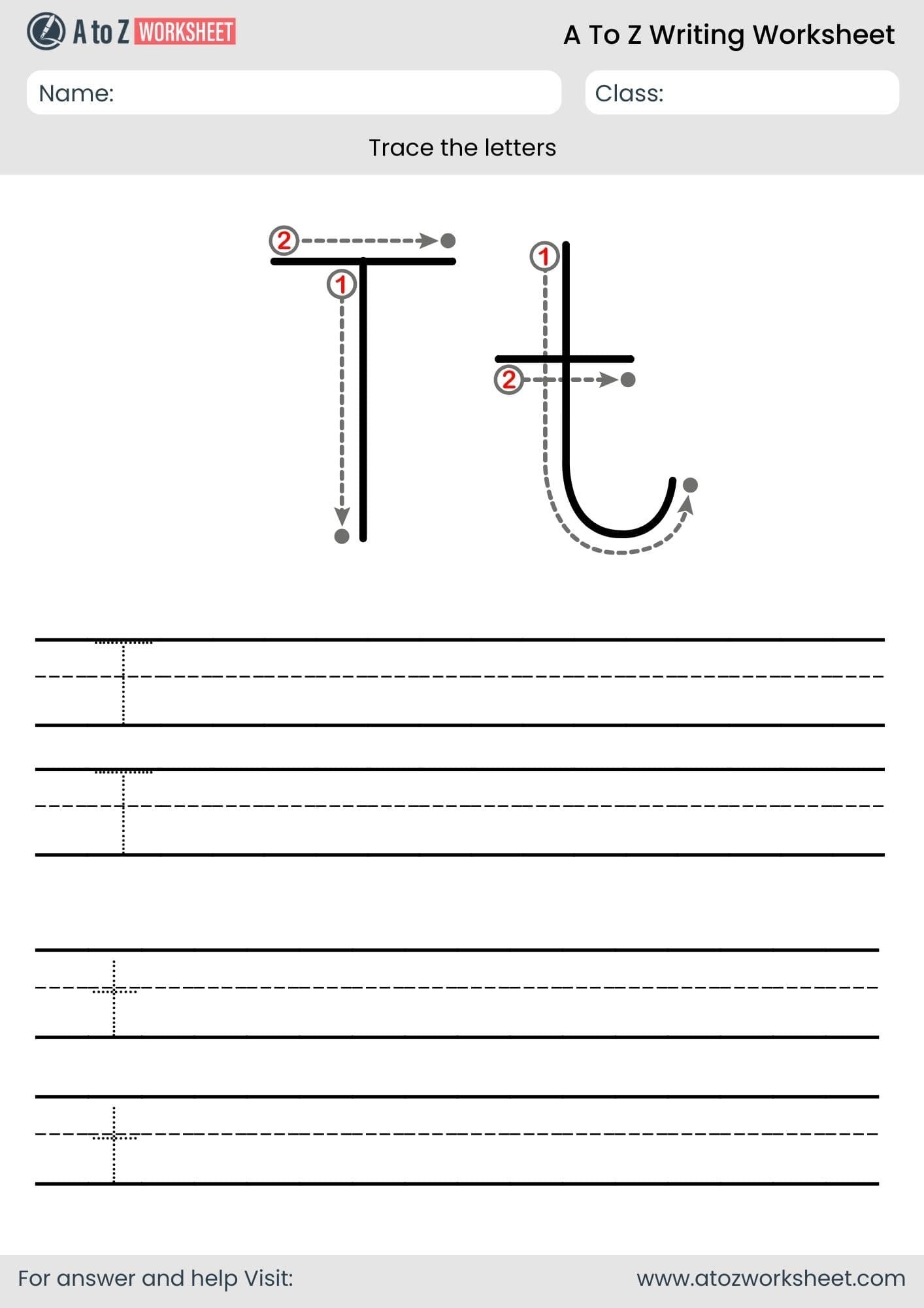 a to z writing worksheet​- letter t