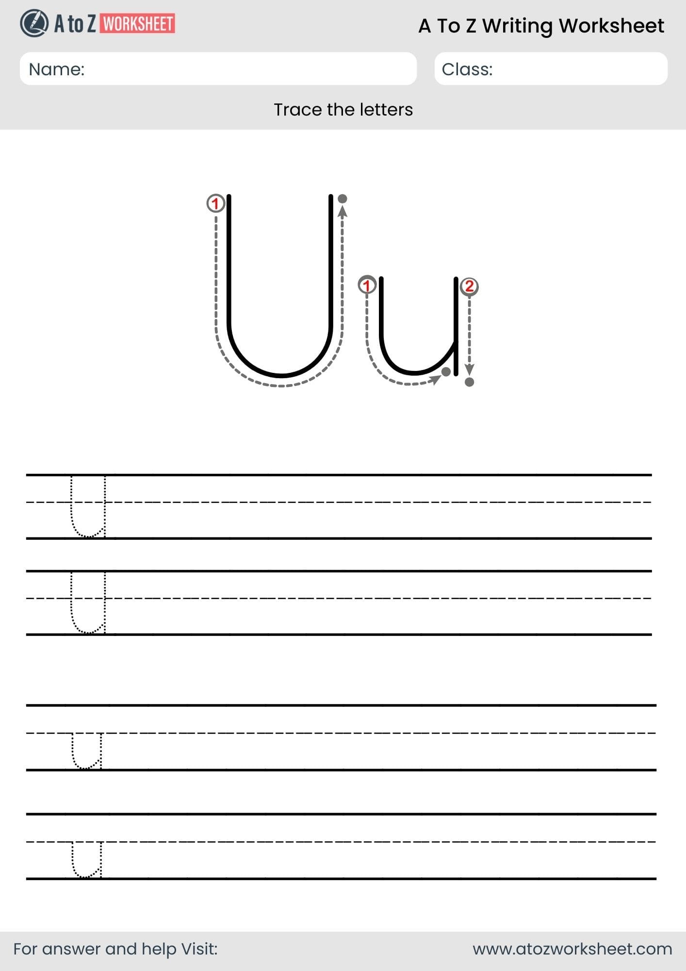 a to z writing worksheet​- letter u