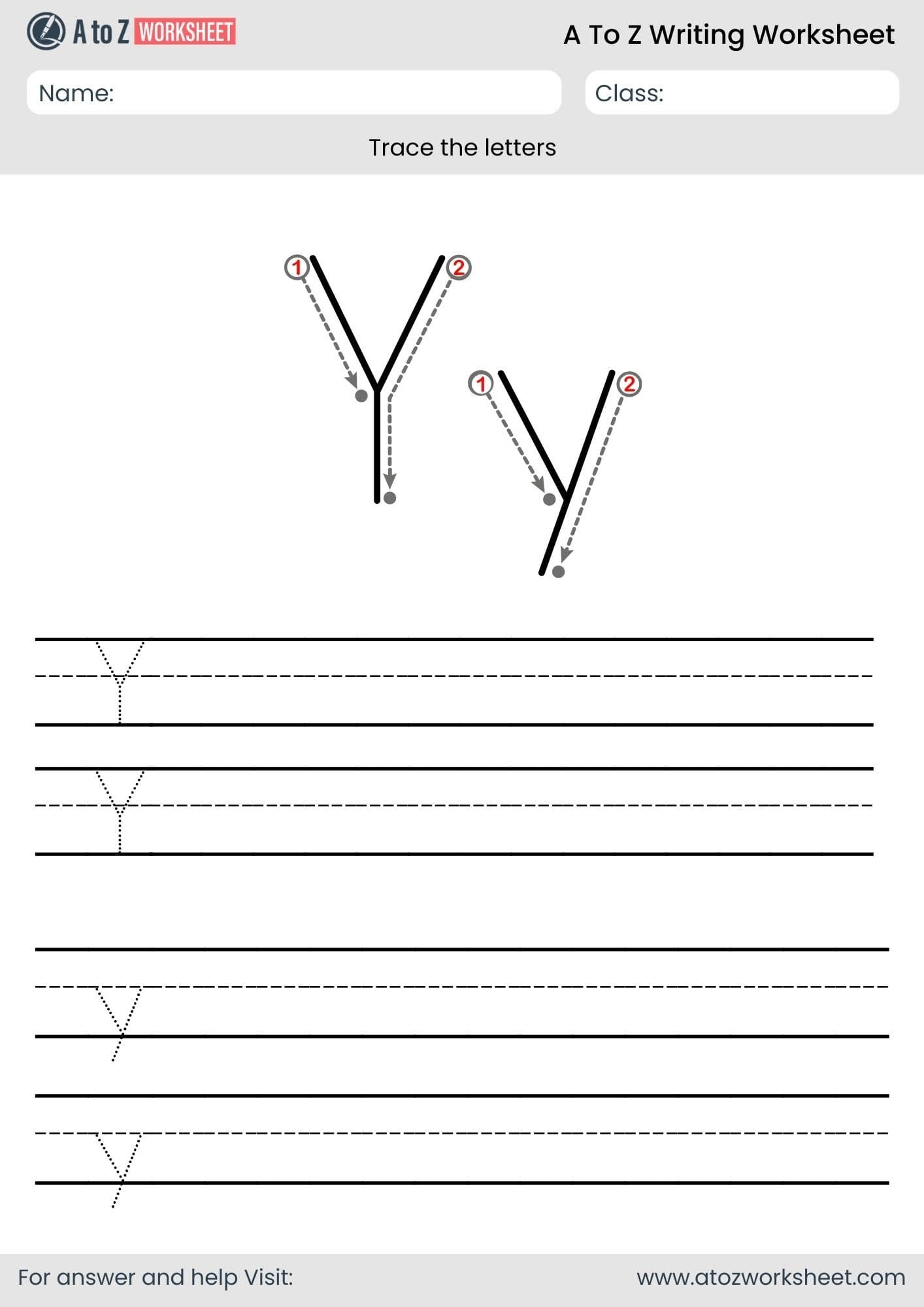 a to z writing worksheet​- letter y