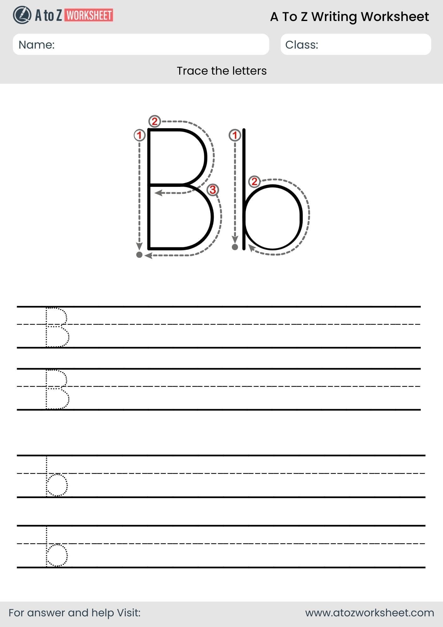 b letter write a to z worksheet for ukg