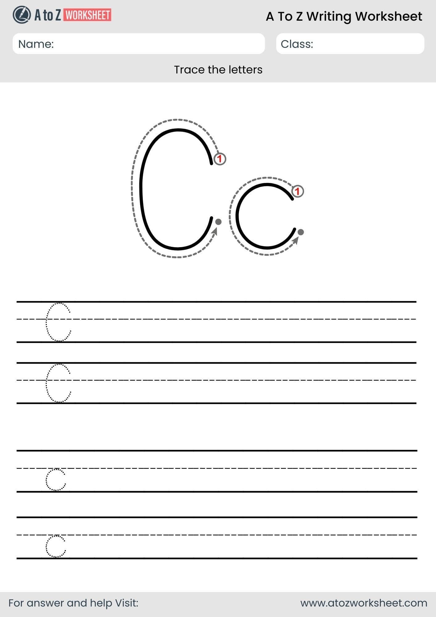 c letter write a to z worksheet for preschool