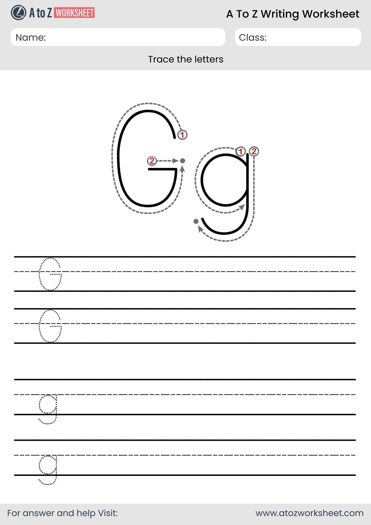 g letter write a to z worksheet for preschool