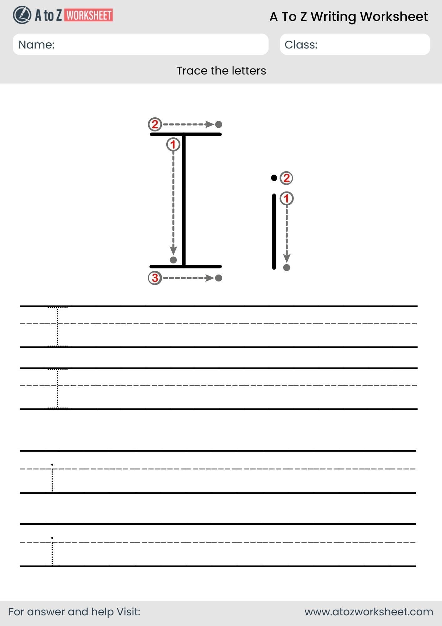 i letter write a to z worksheet for pdf