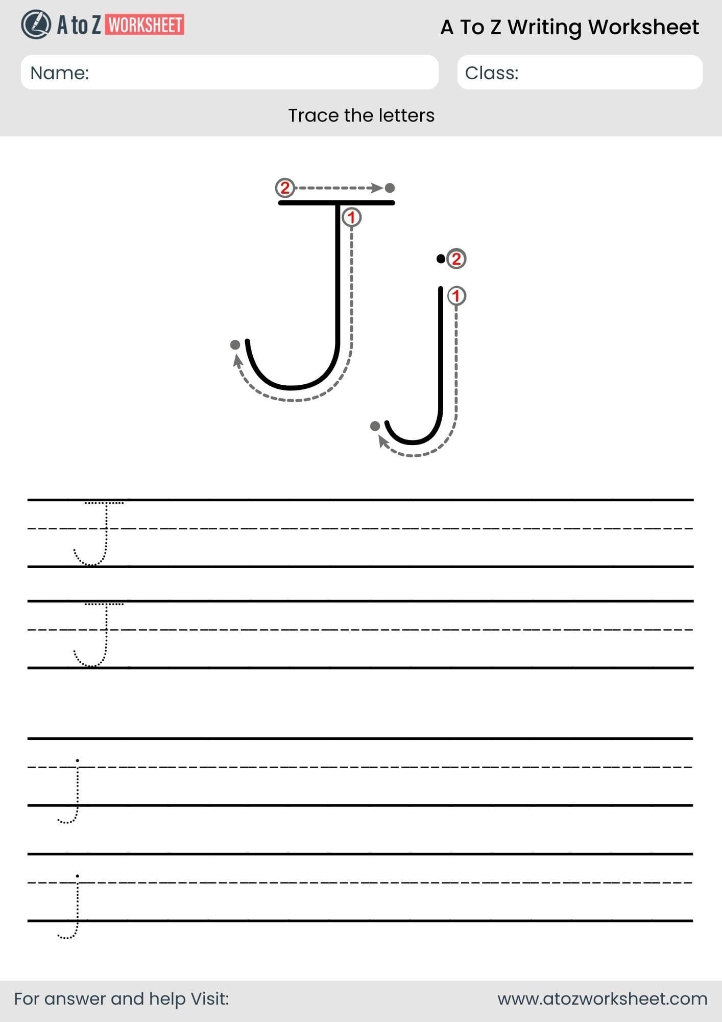 j letter write a to z worksheet for lkg