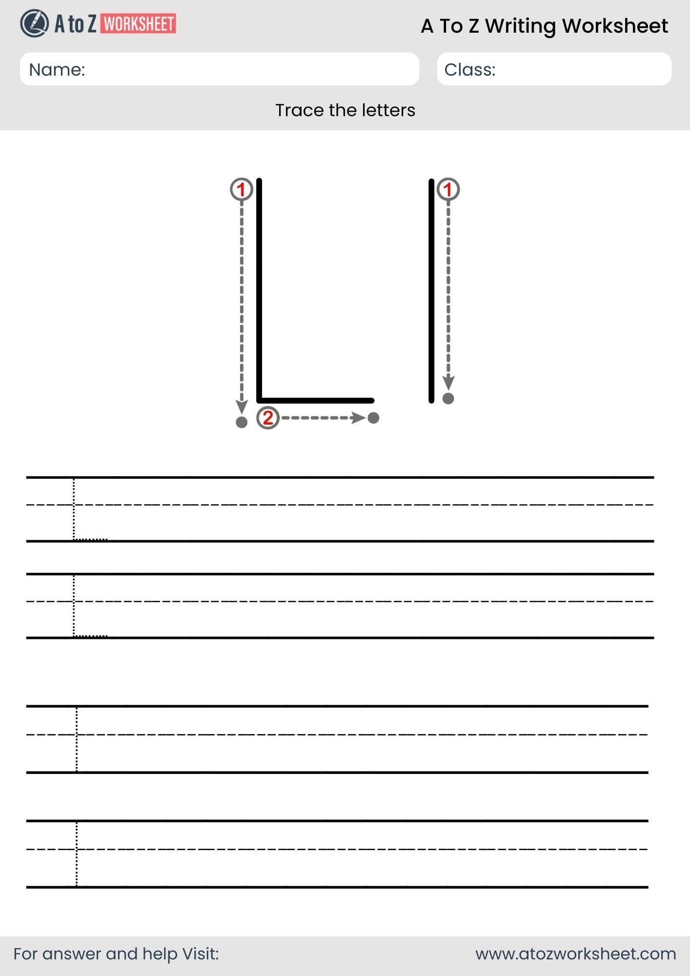 l letter write a to z worksheet for preschool