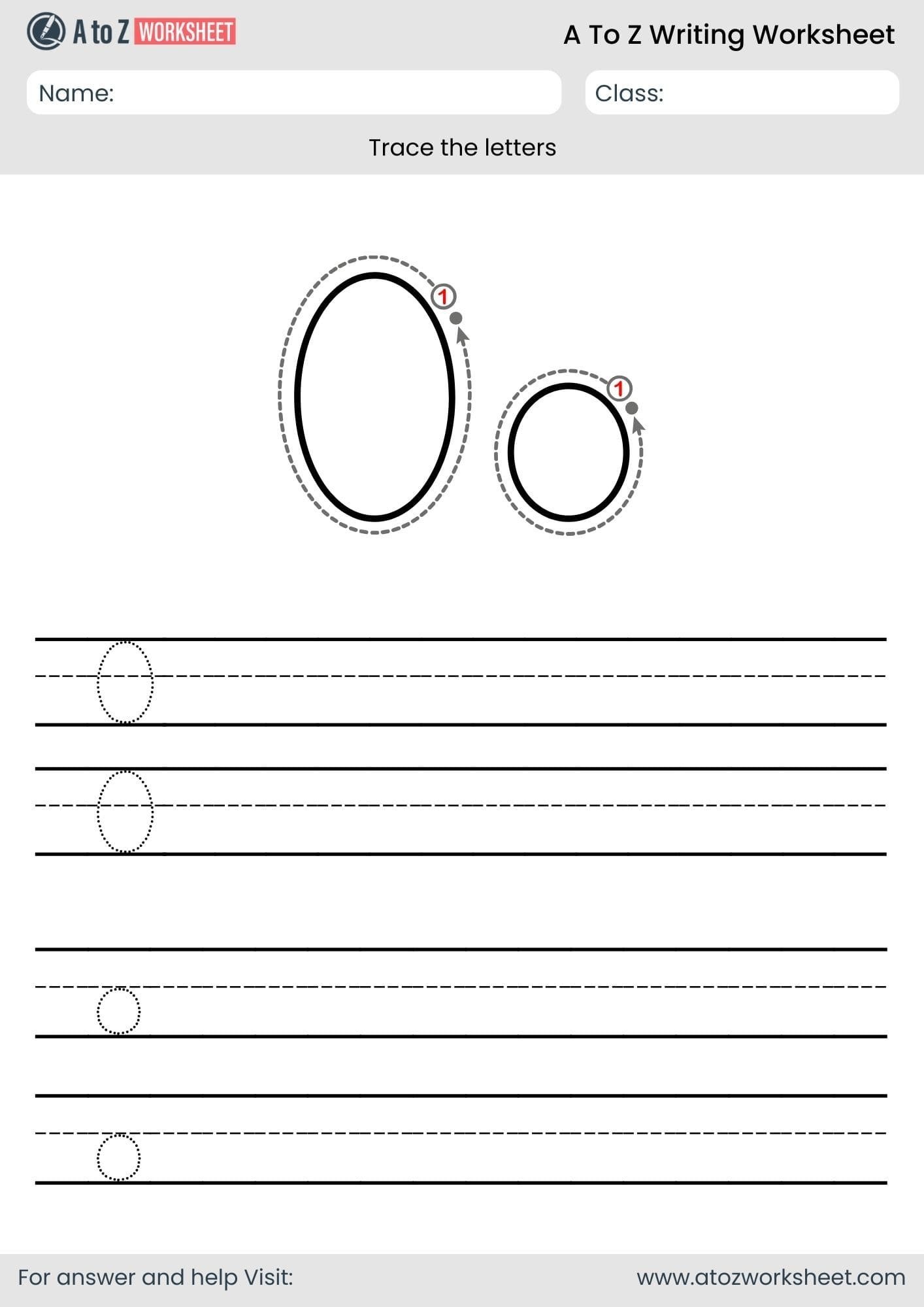 o letter write a to z worksheet for nursery