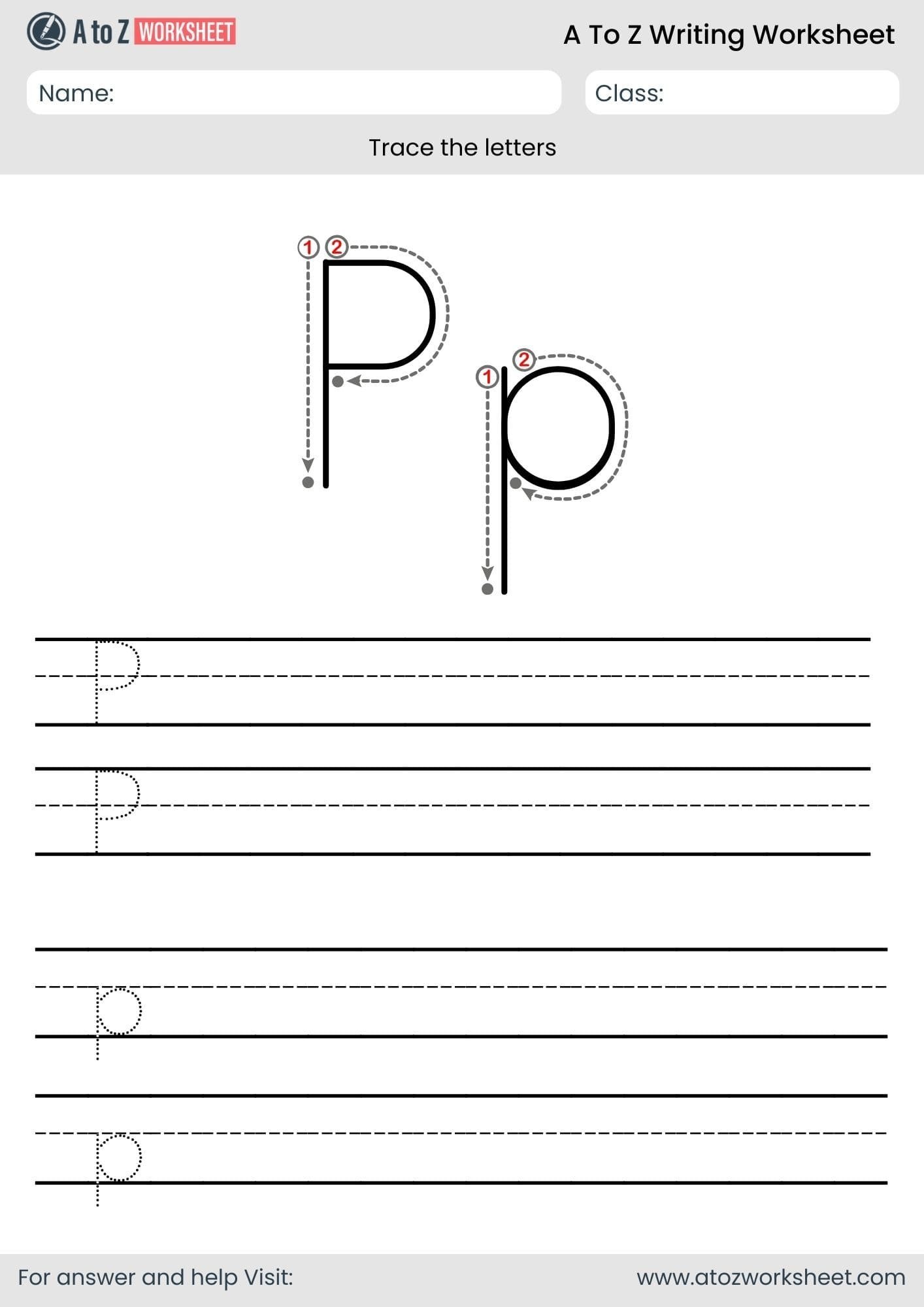 p letter write a to z worksheet for preschool