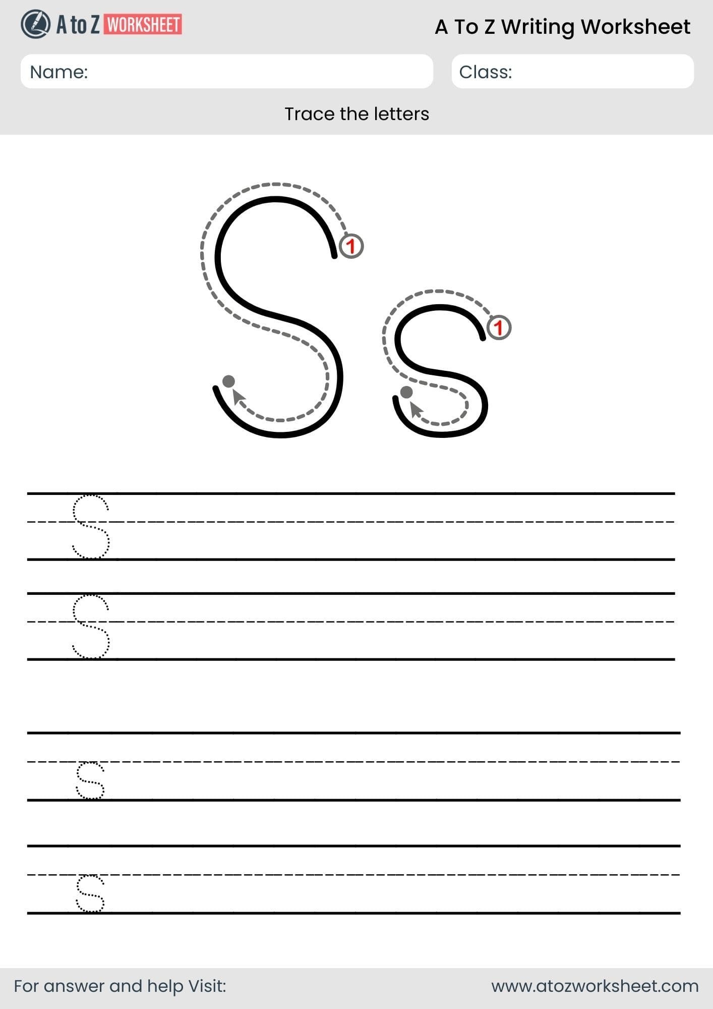s letter write a to z worksheet for preschool