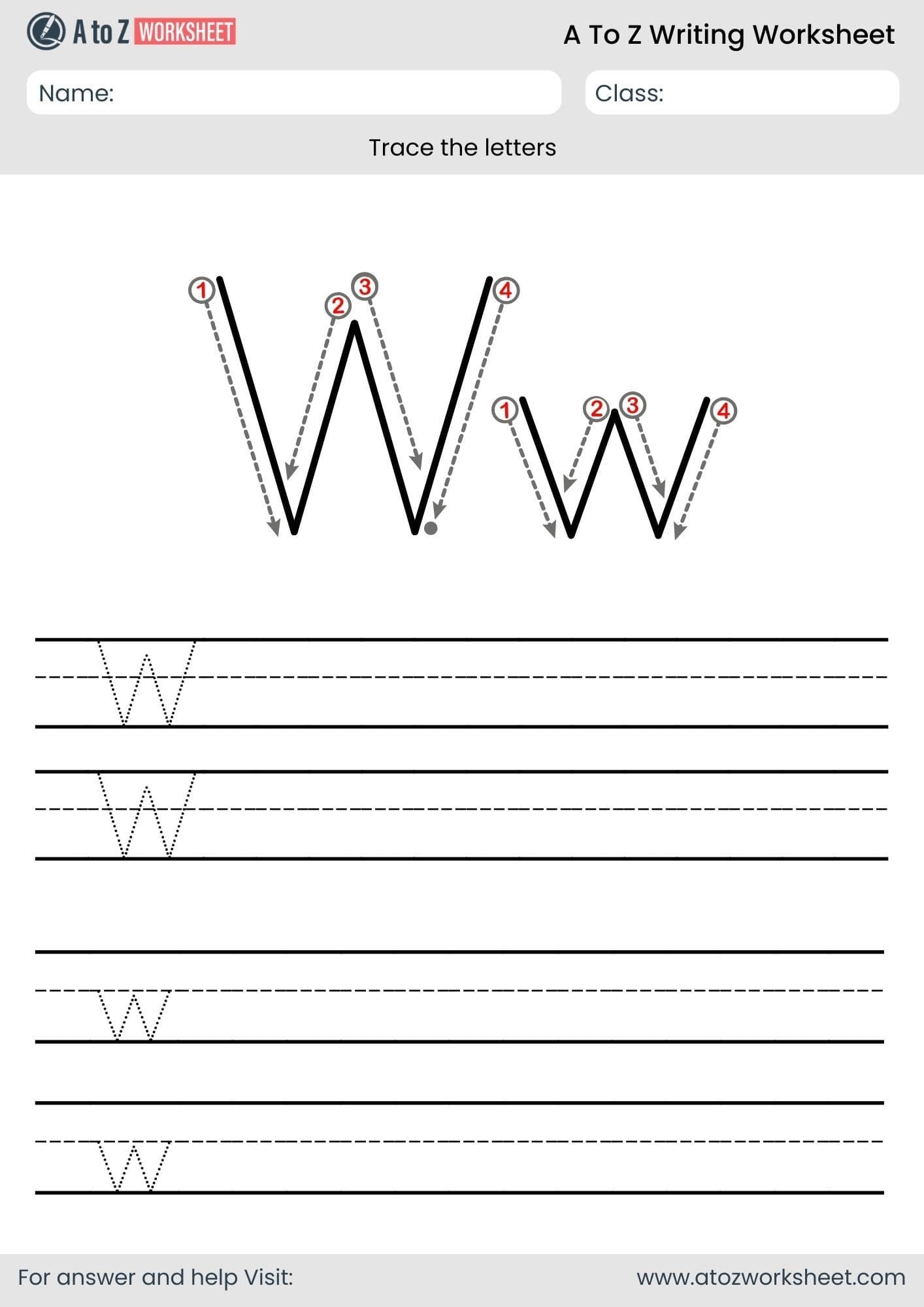 w letter write a to z worksheet for pdf